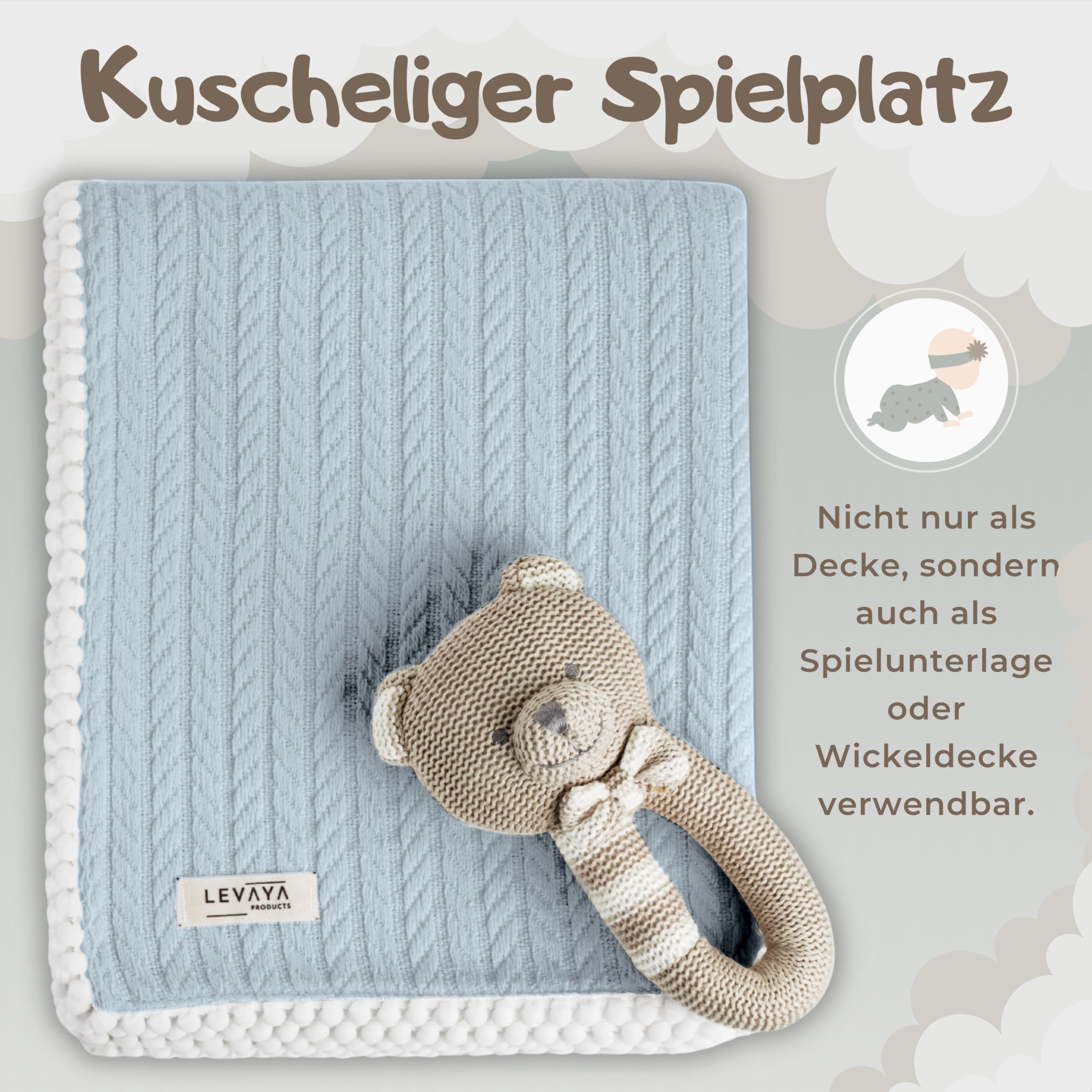 Coperta per neonati in 100% cotone biologico, 120 x 90 cm, lavorata a maglia e coperta per ragazze e ragazzi, extra morbida e traspirante, regalo di nascita, certificato Oeko-TEX