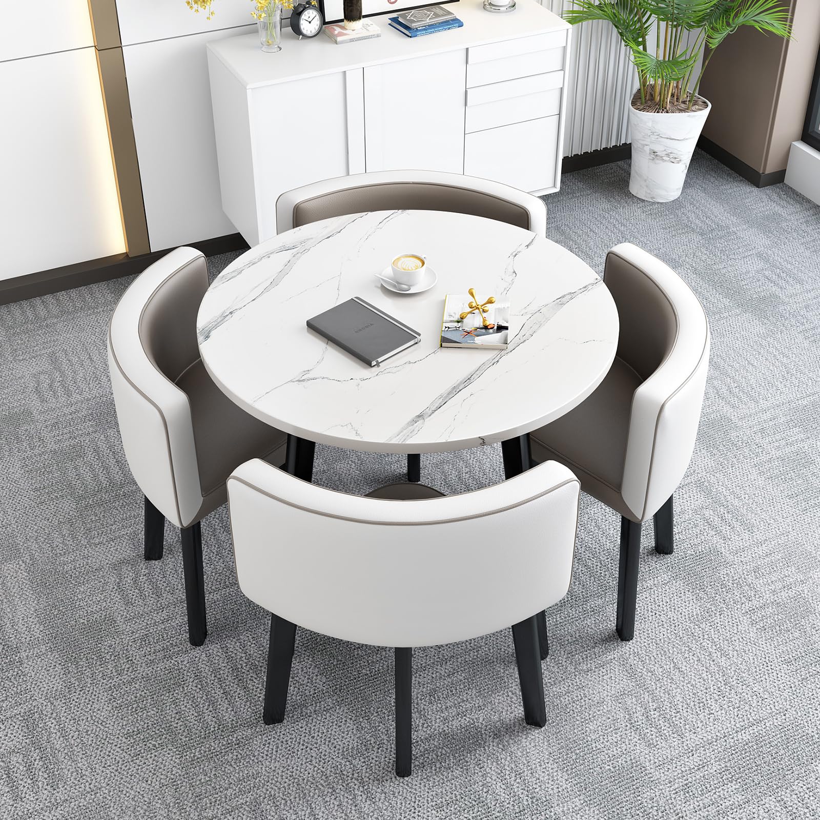 Okrągły zestaw 5-częściowy stół kuchenny z 1 stołem i 4 krzesłami 75 x 75 cm / 29,5 x 29,5 cala uniwersalny okrągły stół konferencyjny do użytku domowego i biurowego