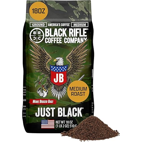 Black Rifle Coffee Company Just Black, 18oz Bag, Ground Coffee Medium Roast - Roasted Blend Made from Arabica Beans - Colombian & Brazilian Beans - Veteran Founded & American Made