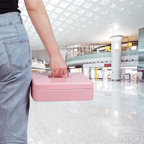 Miniatura 42 de Caja de efectivo con bandeja de dinero y cerradura de llave, caja de dinero grande de metal segura para efectivo, organizador de ahorro de dinero