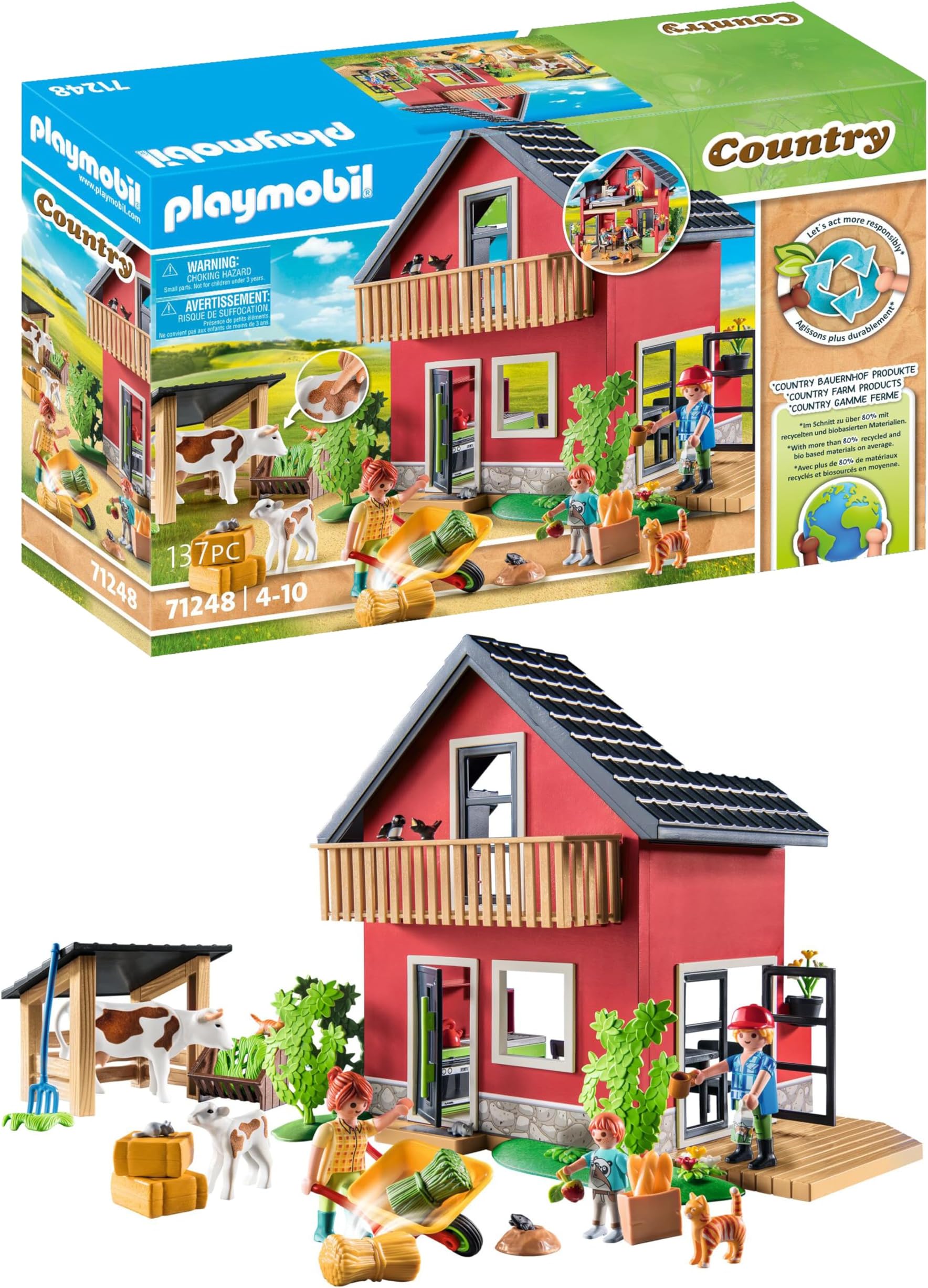 Playmobil 71248 Country Farm House, farm animal play sets, sustainable toys, fun imaginative role play, playsets suitable for children ages 4+