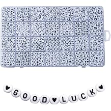 1400pcs Letter Beads, 4x7 mm Acrylic Alphabet Beads, Beads for Jewelry and Bracelet Making, in 28 Grid Box (White and Black)