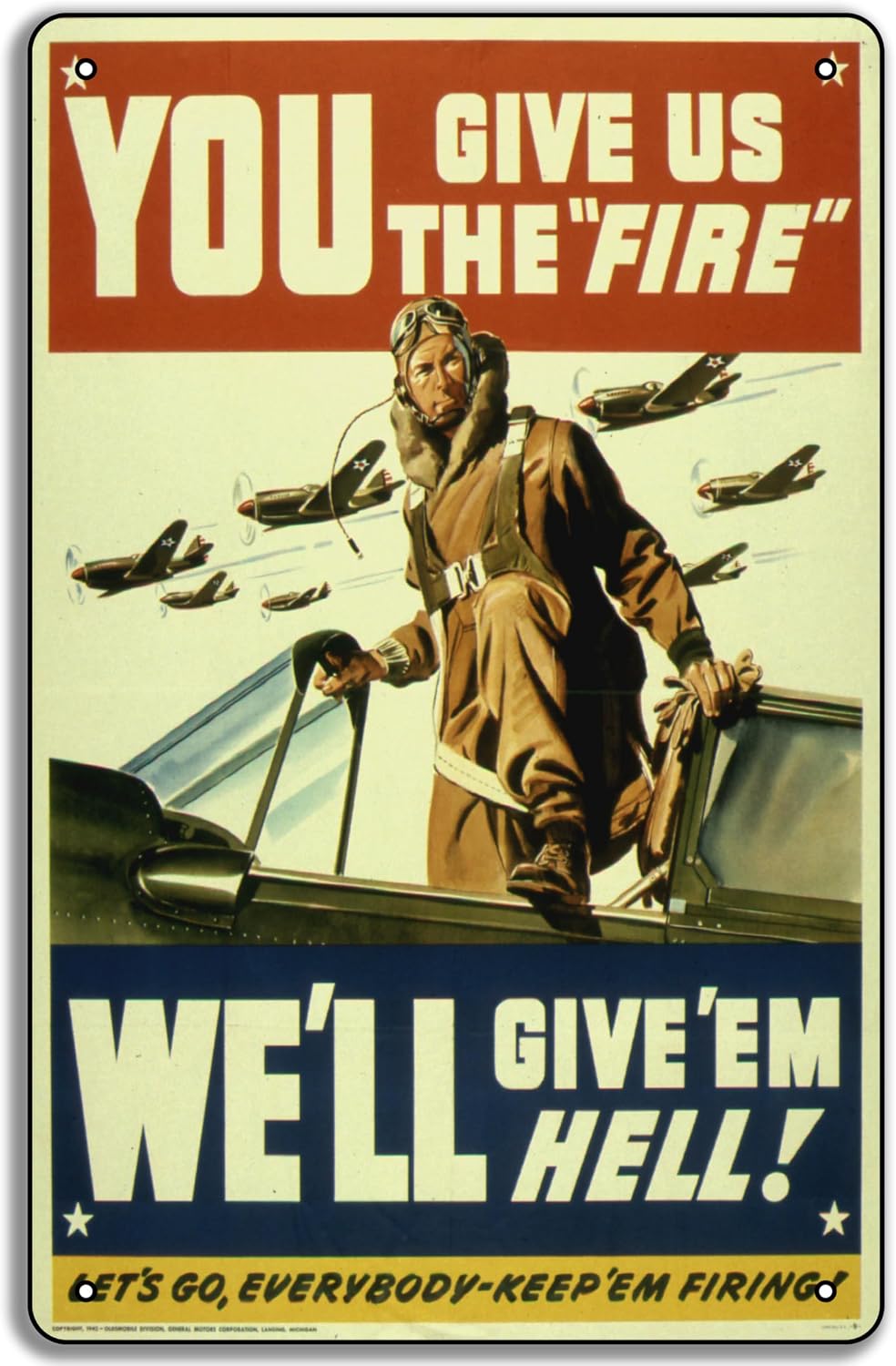 WW2 “You Give Us the Fire!” 1942 US Army Air Force 8x12in Metal Tin Poster – WWII Military Art Print