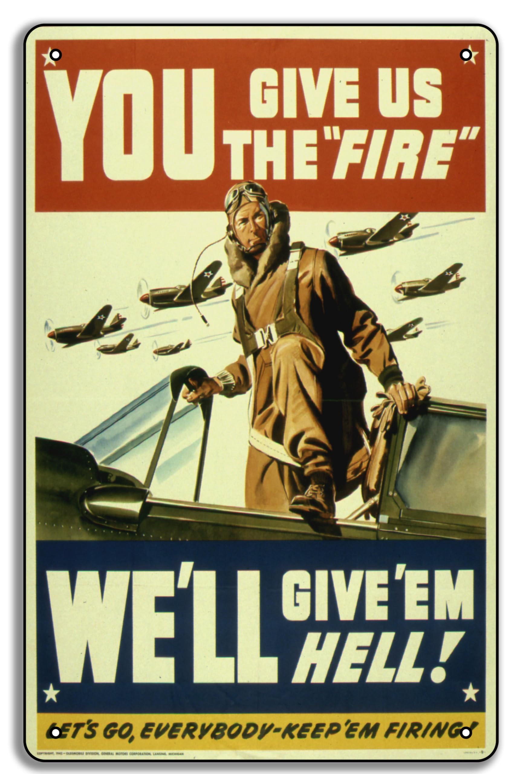 WW2 "You Give Us the Fire!" 1942 US Army Air Force 8x12in Metal Tin Poster – WWII Military Art Print