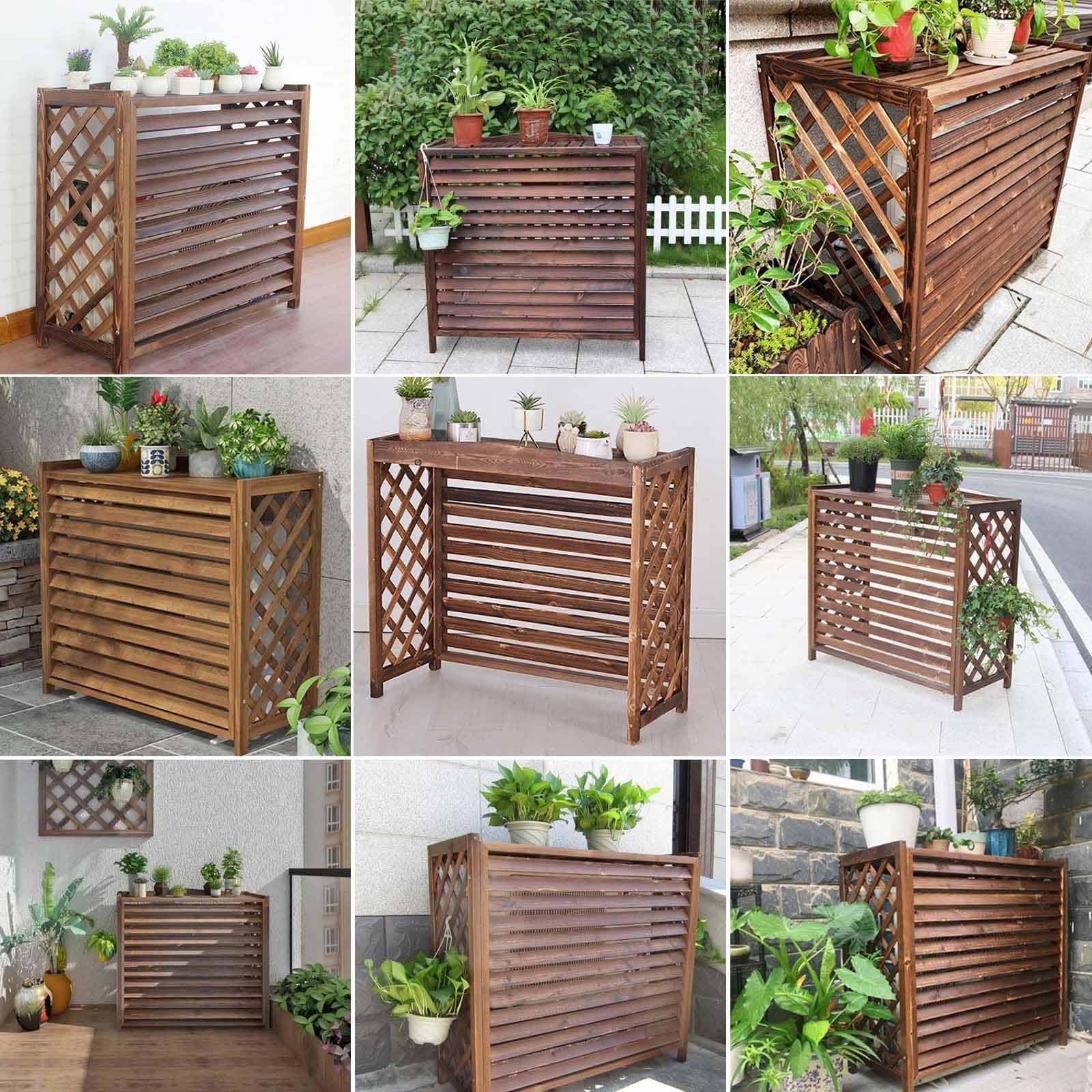 Cache Climatiseur Exterieur Bois Massif Cache Clim Extérieur Cache Pompe A Chaleur Support Climatiseur Exterieur Appareil De Climatisation Protéger Housse Climatiseur(100x44x93cm)