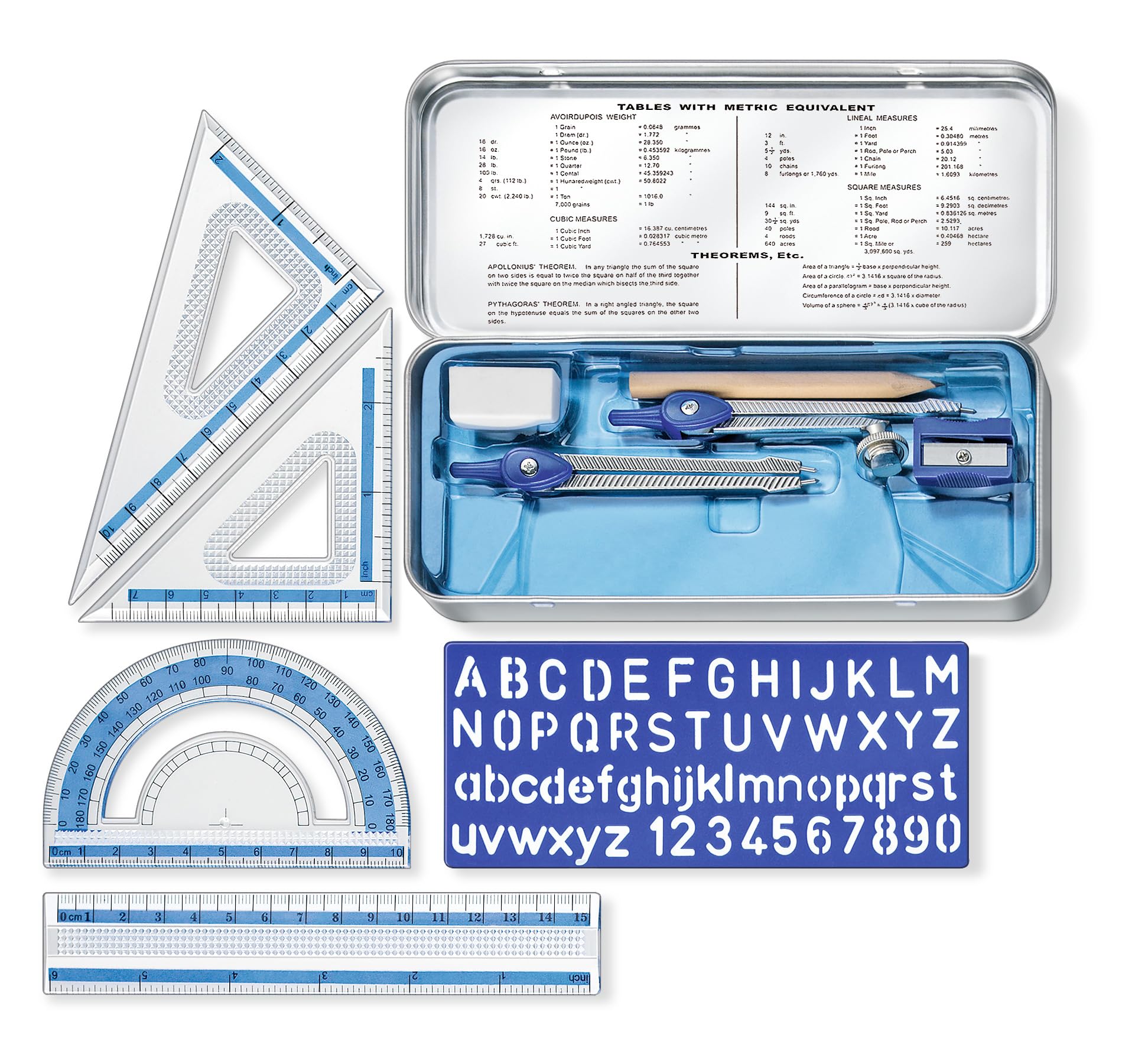 STAEDTLER 557 Set geometria – 10 pezzi, astuccio in metallo