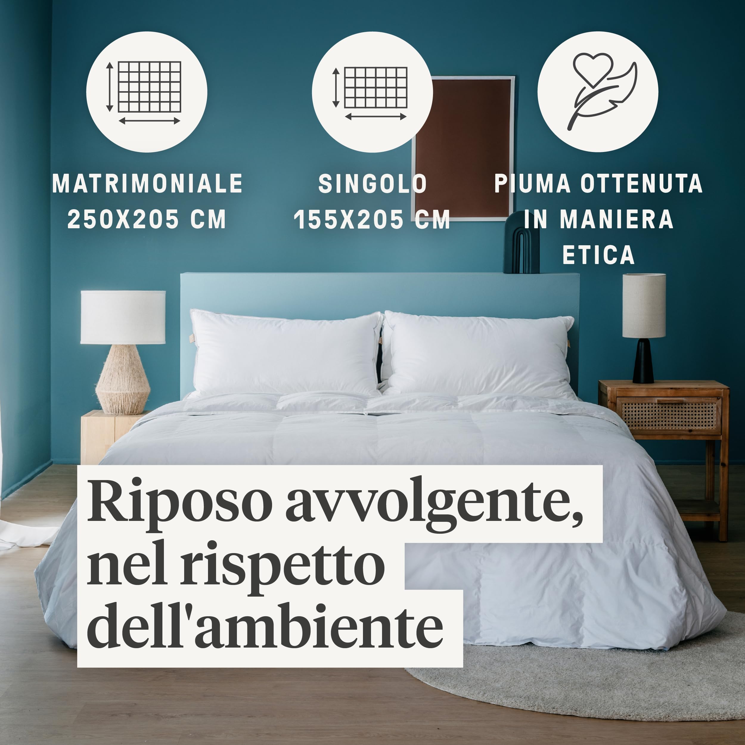 DREAMIN*101 - Piumino Letto Singolo Invernale Piuma d'Oca e Piumino Certificato, Piumone Letto Singolo Tessuto 100% Cotone Percalle Caldo e Leggero - Trapunta Letto Ipoallergenica Traspirante, 155x205