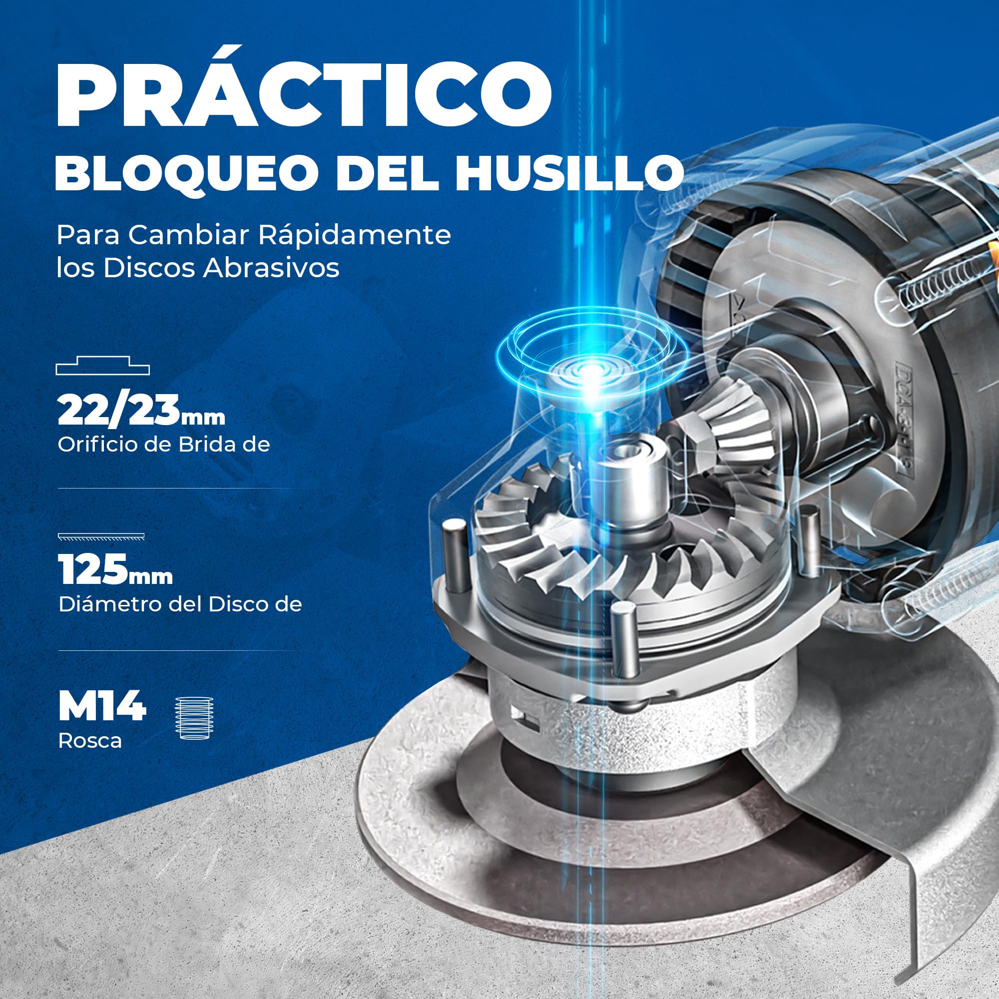 DongCheng Amoladora Angular 800W (125 mm, 11.800 rpm). Con cubierta de cierre rápido, empuñadura auxiliar e incluye 2 discos de desbaste, 2 de copa y 2 de corte. Ideal para pulir, lijar y cortar