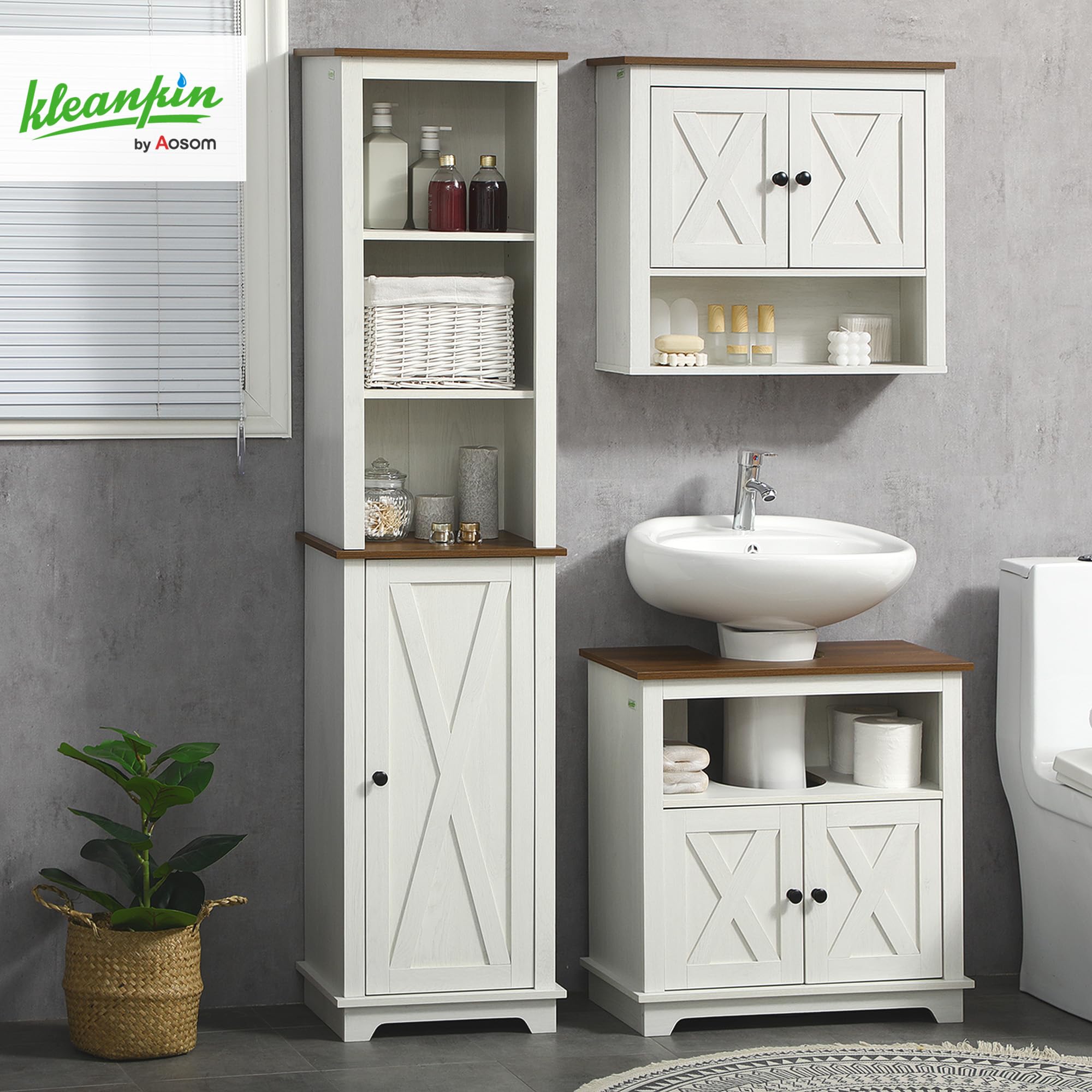 kleankin Mueble para Debajo del Lavabo de Madera Armario de Baño de Suelo Mueble Bajo Lavabo de Pie con 2 Puertas y Estante 60x30x60 cm Blanco