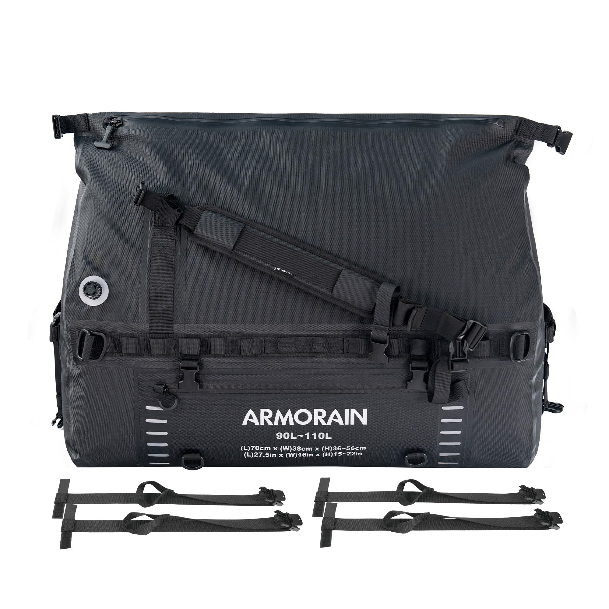 Bolsa de viaje impermeable hermética de gran capacidad ARMORAIN de 90L-110L, equipada con correas para el hombro inflables duraderas y asas, adecuada para equipos de buceo, motocicletas, remo, kayak