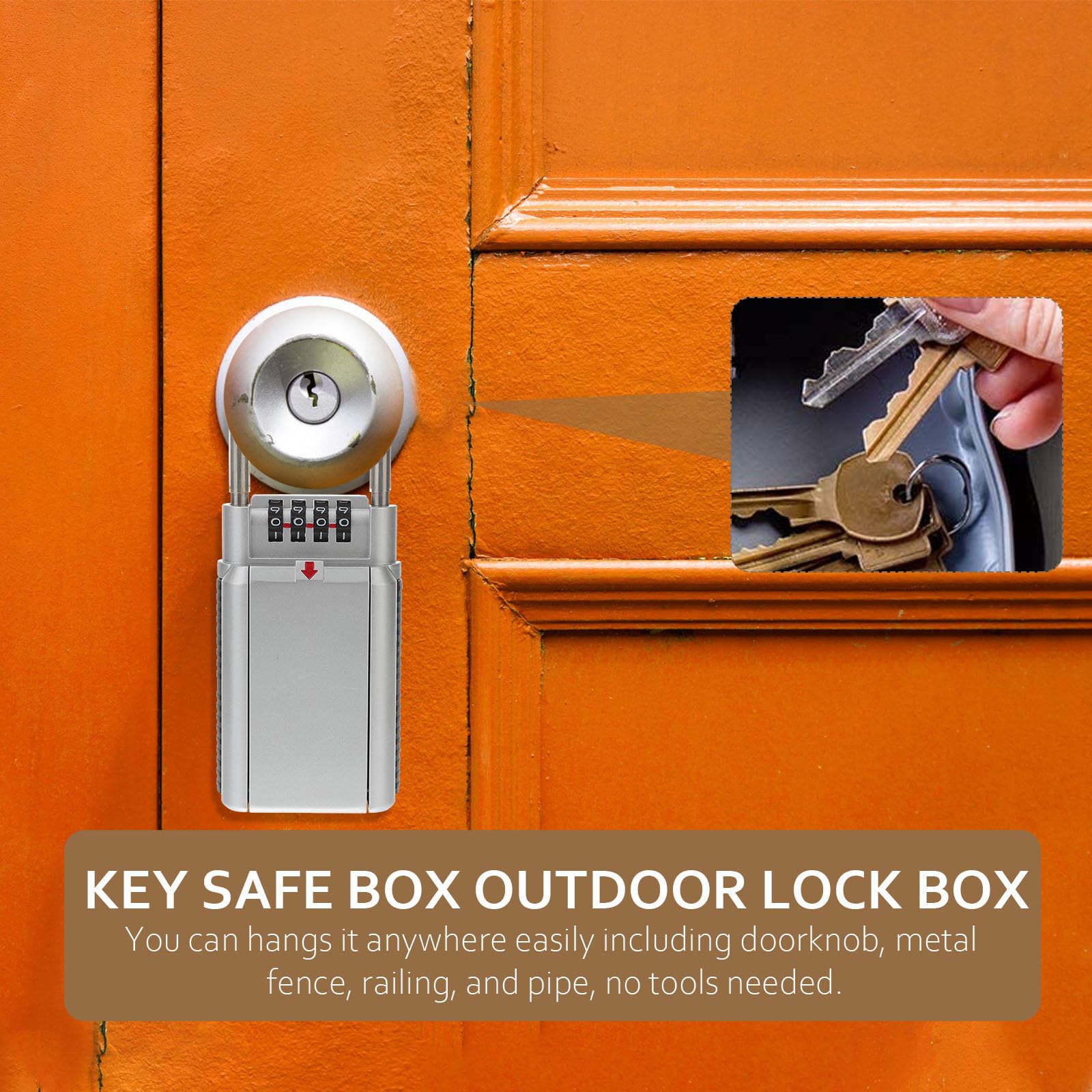 Caja de Seguridad para Llaves de Casa, Metal, Código 4 Dígitos, Plata