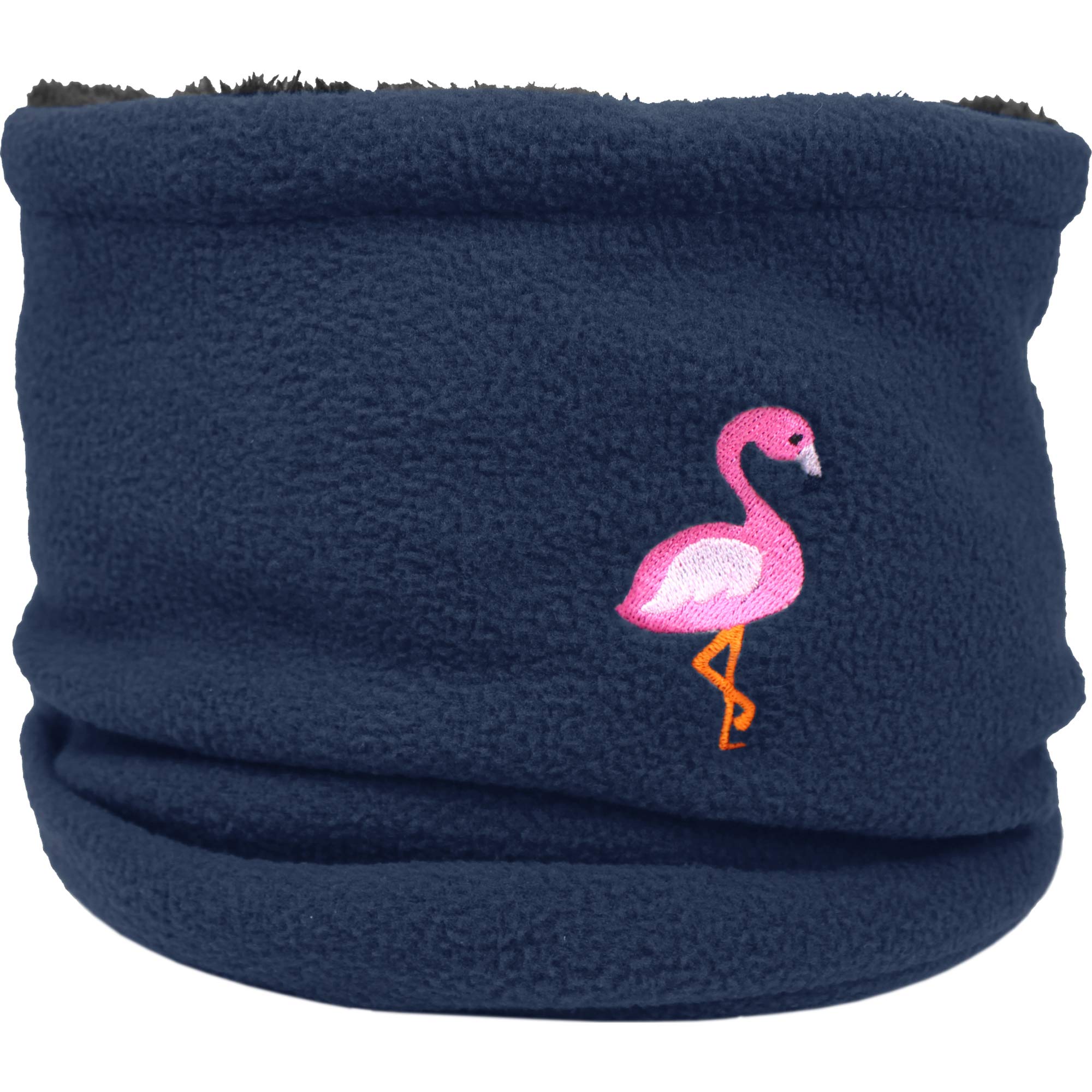 Teddyts Women's Navy Blue Embroidered Flamingo Fleece Snood Scarf (Navy Blue)