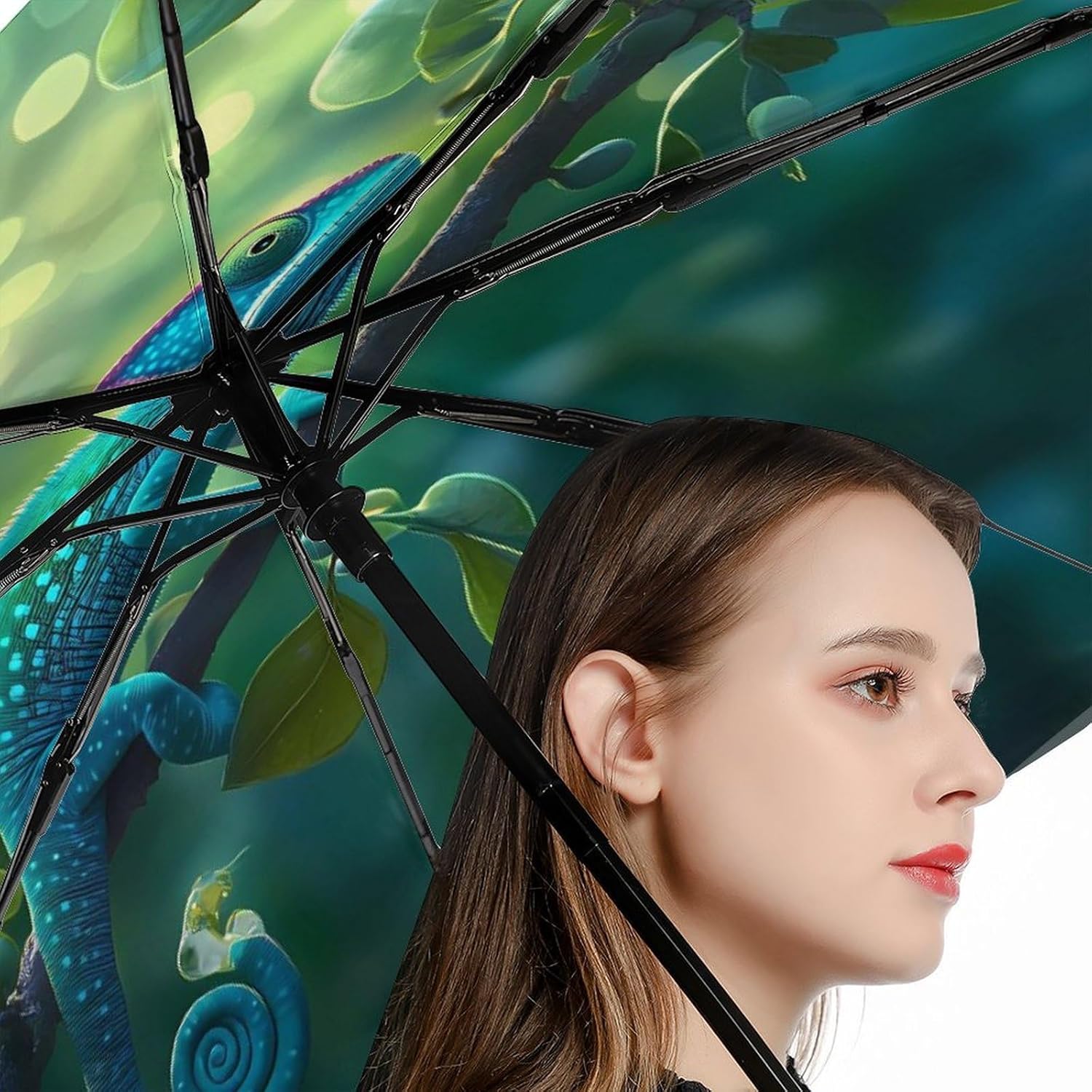 CHAMELEON LIZARD Windproof Travel Umbrella Compact Portable Automatic Umbrella for Sun Rain
