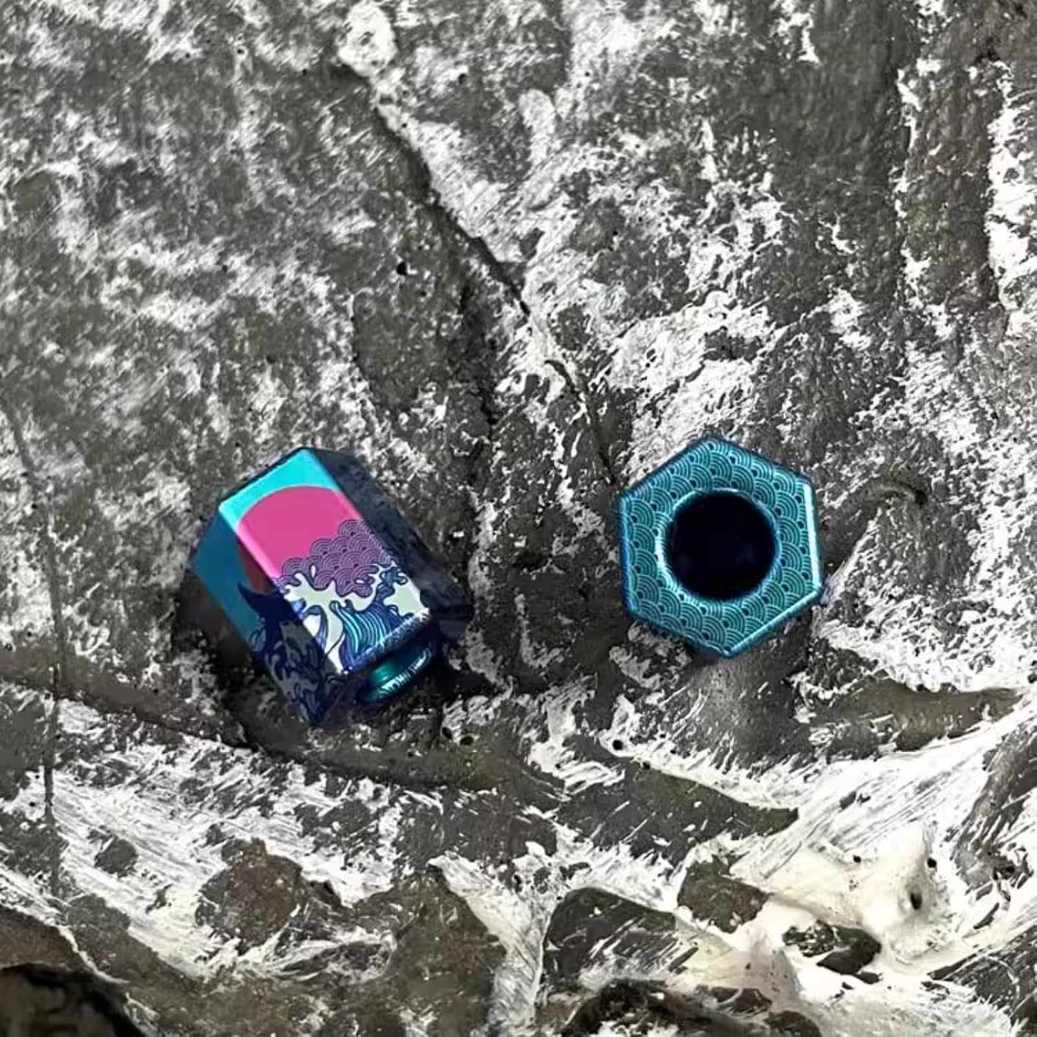 Colorful Whale Sea TC4 Geometry Cylindrical Square Paracord Knife Beads,Titanium EDC DIY Bracelet Outdoor Tool Backpack Flashlight Car Keychain Pendant Zipper Accessories