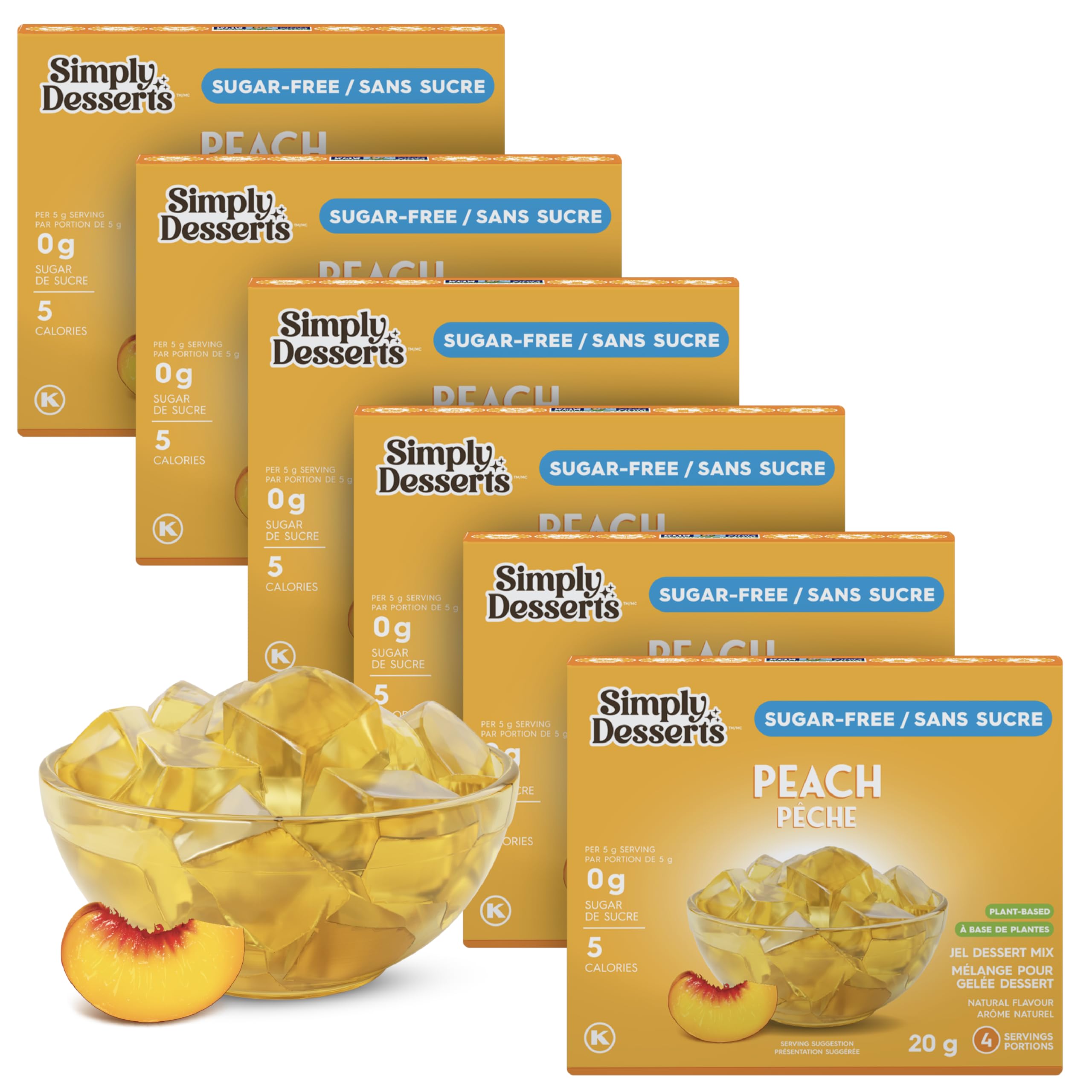 Natural Peach Jel Dessert - Sugar Free, Non GMO, Gluten Free, Fat Free, Lactose Free (0.7oz, Pack of 6)