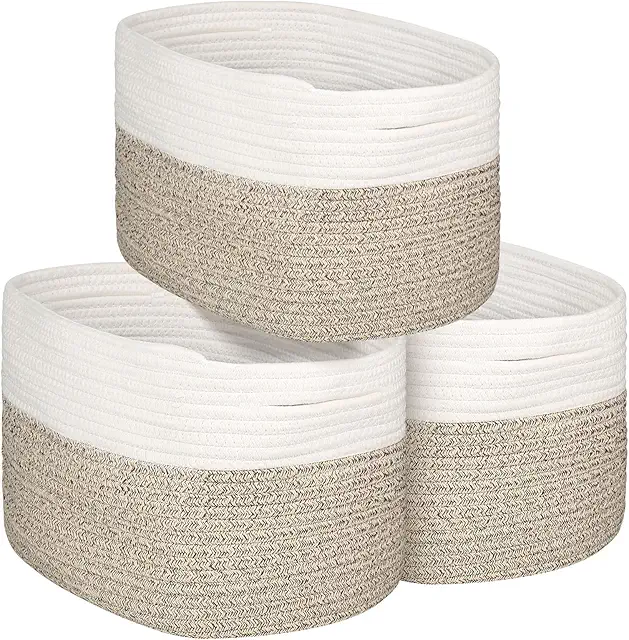 Cesto Antiguo de Almacenaje: 3 Cestas de Cuerda de Algodón para Bebé, Baño y Hogar