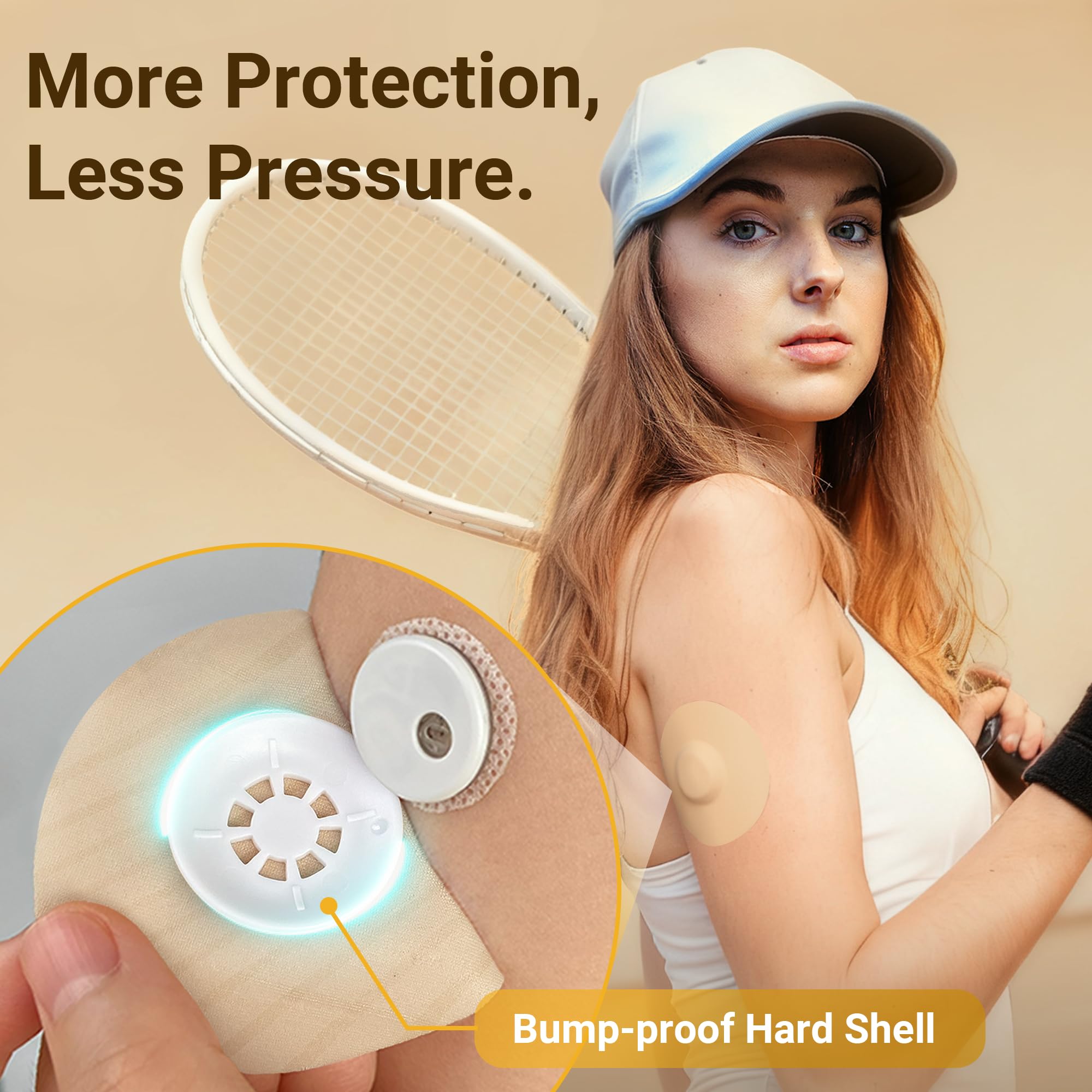 Libre 3 Sensorabdeckungen, wasserdicht, 20 Stück, Freestyle Libre 3 Plus, stoßsicher mit harter Kappe, wasserdicht, atmungsaktiv, medizinische CGM-Klebepflaster, 14-Tage-CGM-Schutz, Beige