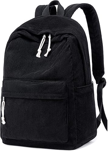 BTOOP Mochila escolar para adolescentes, mochila grande de pana ligera, para niñas, niños, casual, escuela secundaria, universidad, Negro, 17 pulg.,