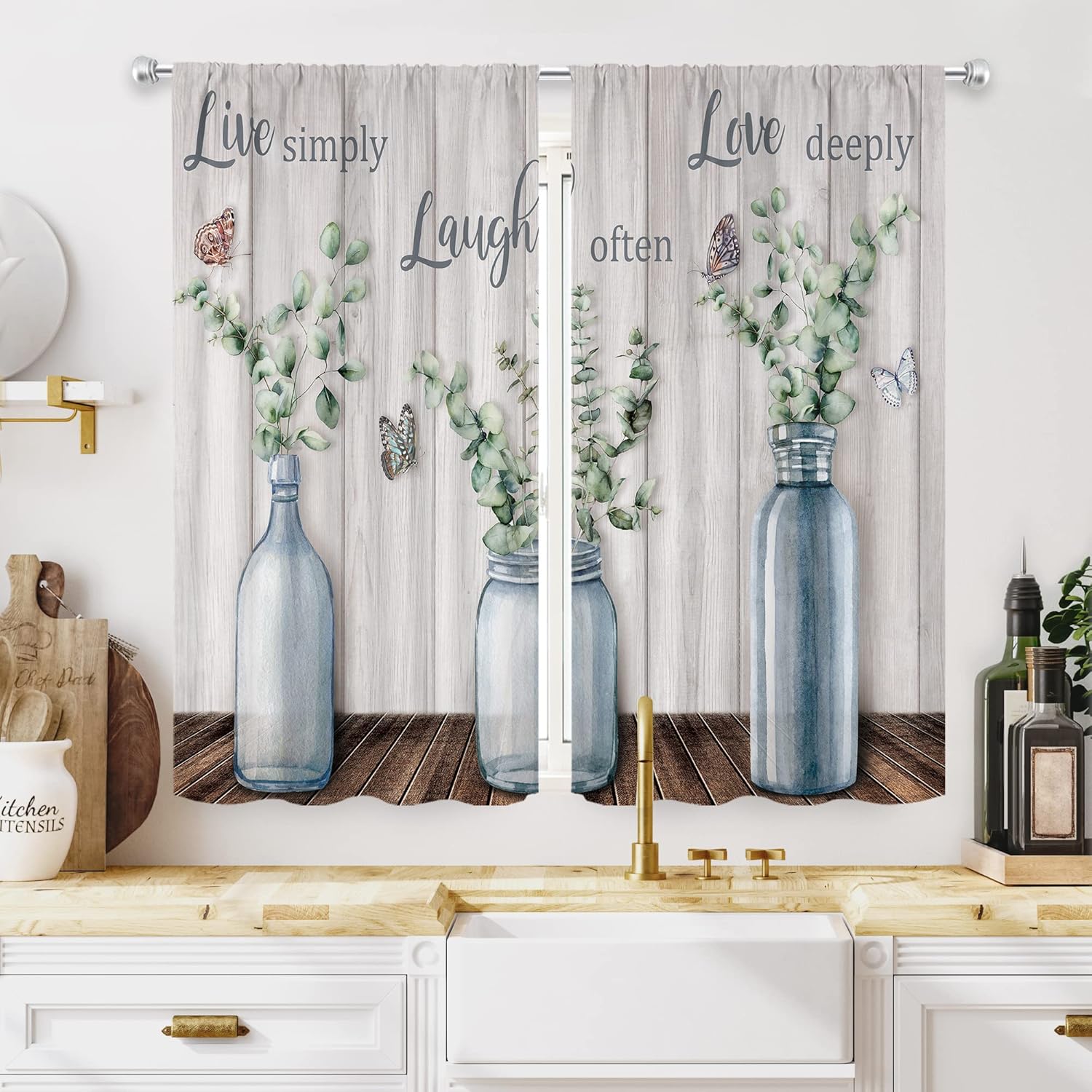 MESHELLY Rustic Kitchen Curtains,27.5Wx39H Inch Rod Pocket