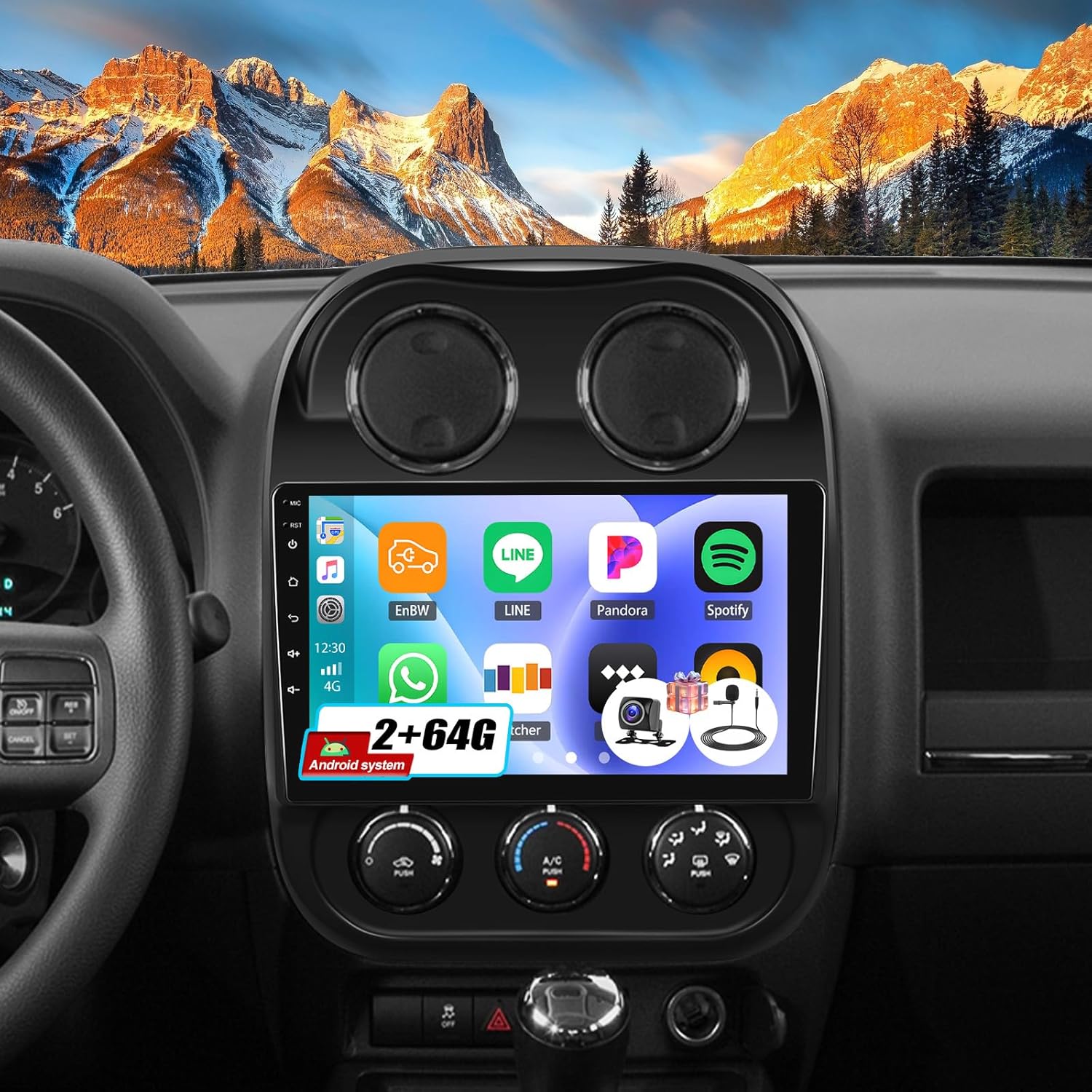 [2+64G] Car Stereo Radio for Jeep Patriot Compass 2010-2016 with Wireless Carplay&Android Auto,10.1 Inch Touch Screen Android 15 Car Radio with Mirror Link Bluetooth FM/RDS Radio WiFi GPS EQ SWC