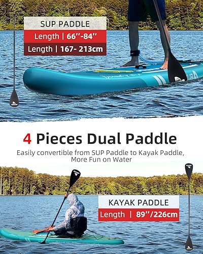 Miniatura 10 de Abahub SUP inflable, ancho 10 pies 6 pulgadas x 31 pulgadas34 pulgadas x 10 pies 6 pulgadas, tabla de remo azul con paleta de kayak SUP ajustable,