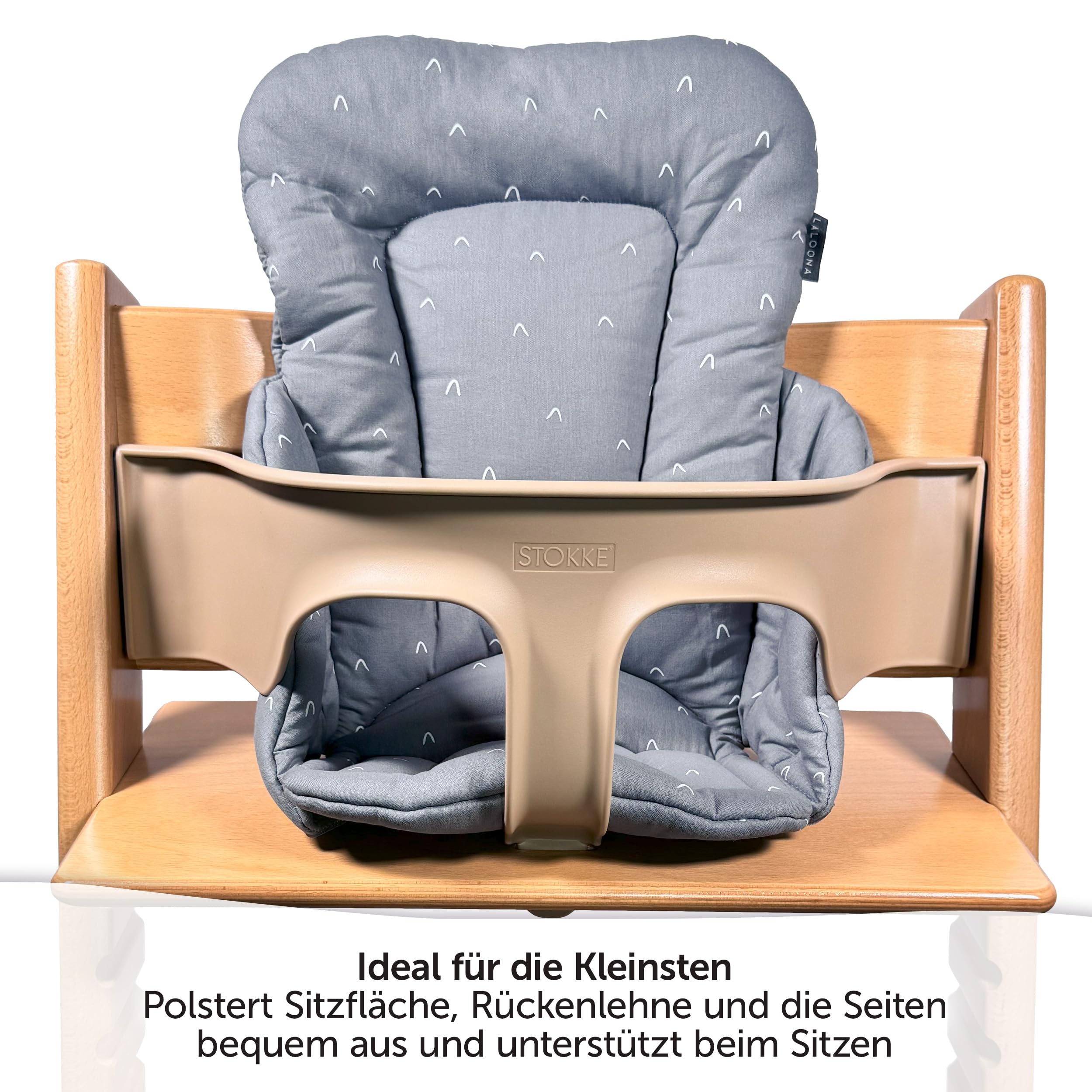 LaLoona Sitzverkleinerer für Hochstuhl Stokke Tripp Trapp - weiches Baby Sitzpolster aus Baumwolle, OEKO-TEX Standard 100 geprüft und maschinenwaschbar, gemustert - Grau
