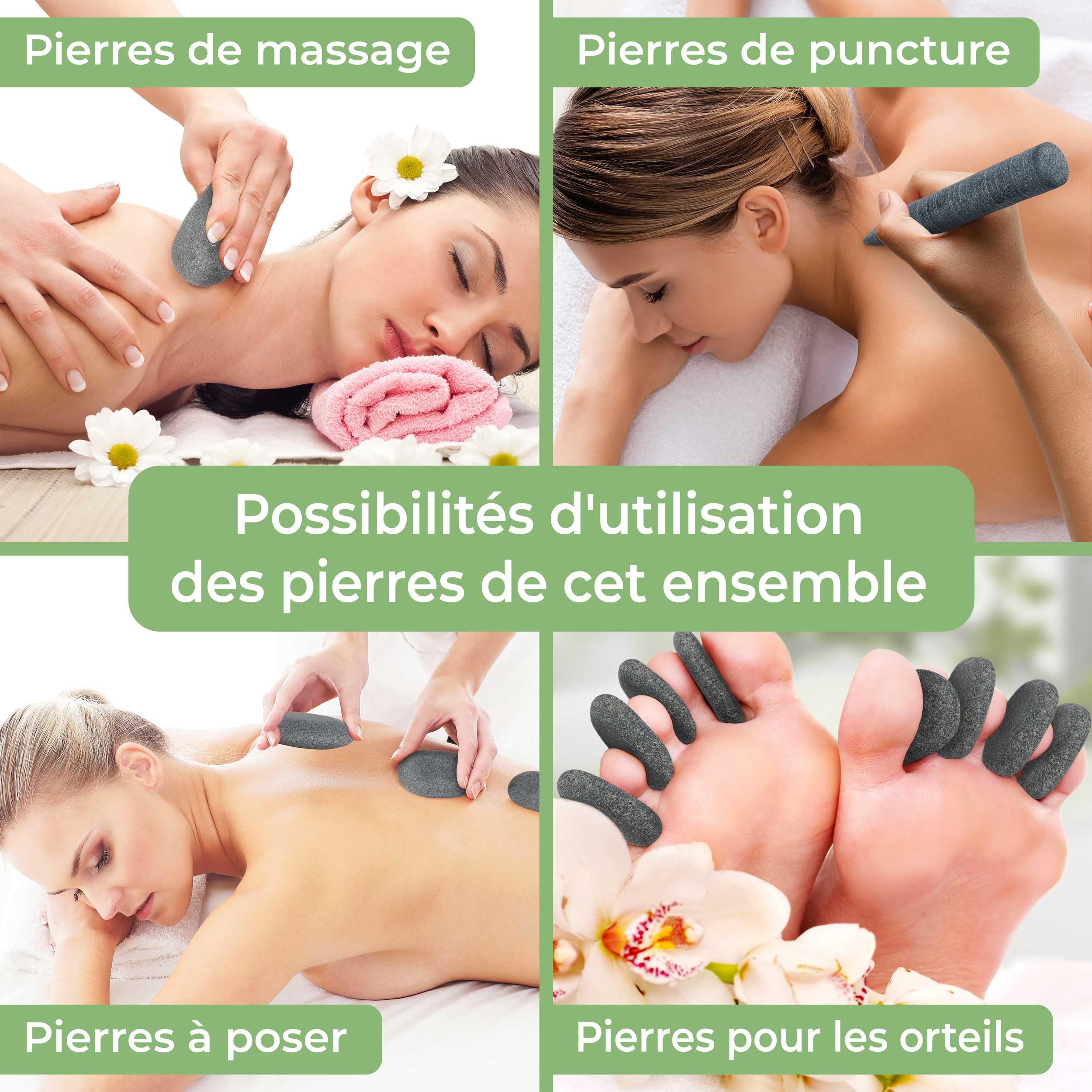 Set de Massage Pierres Chaudes PROFI avec 52 Pierres Chaudes en Basalte Certifié Authentique pour Beaucoup de Chaleur