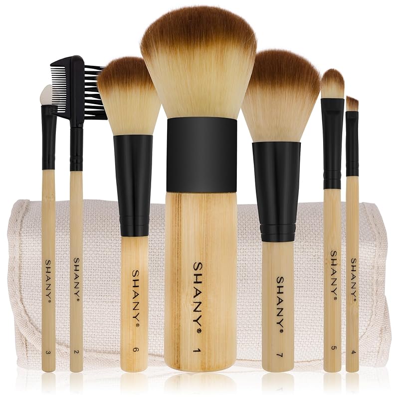 Kit de 7 Pincéis de Maquiagem SHANY com Cabo de Bambu e Necessaire de Algodão, BAMBOO BABE