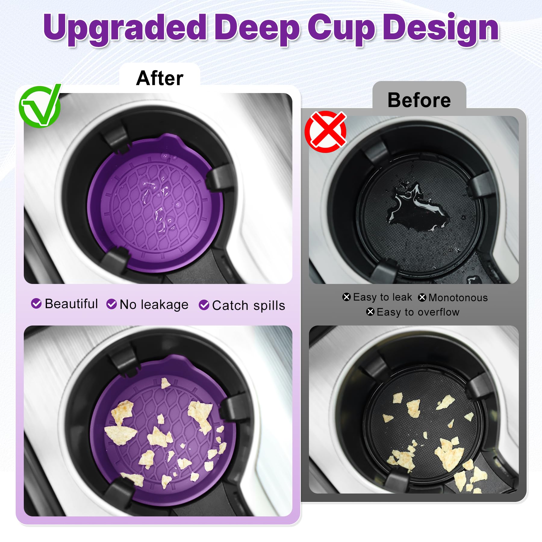 SINGARO Car Cup Holder Coaster, Silicone Cup Holder Insert, Universal Non-Slip Cup Holders, Car Accessories Interior for Women and Man 4 Pack Purple view 2