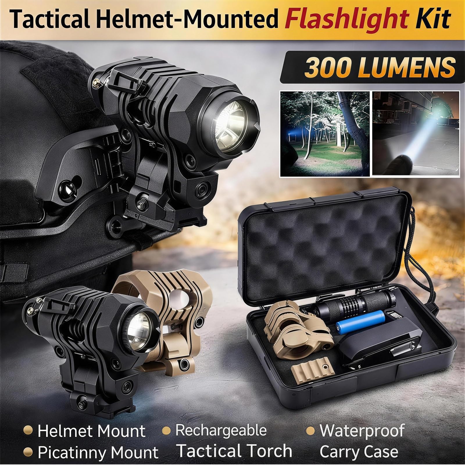 Conjunto de Casco Táctico Ajustable con Gafas Protectoras y Luces de Casco