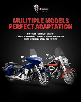 MZS Motorcycle Mirrors 10MM 8MM,Universal 360 Degree Adjustable Rear View Side Mirror Handlebar Mount Rectangle Chrome Suitable for Most Touring Cruiser Chopper Street Naked Road Bike Scooter