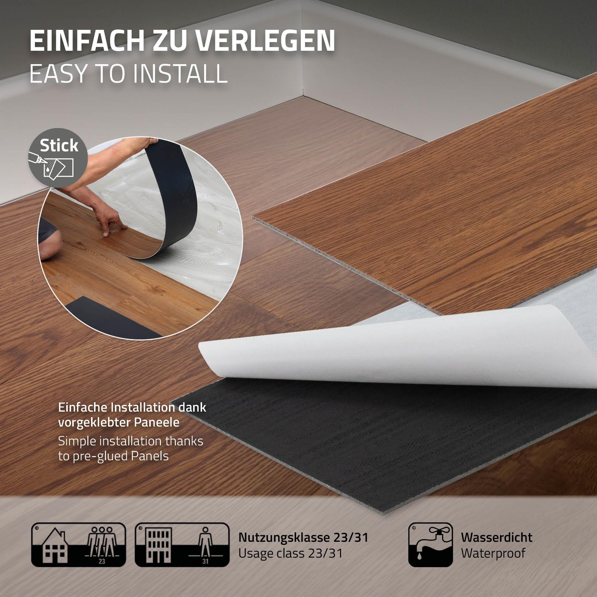 Mysflosy Selbstklebender Vinyl-Boden – 36 Dielen, 15,2x91,4 Cm, Holzoptik, Wasserdicht