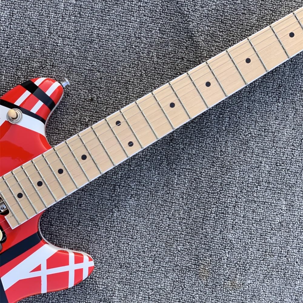 Amazon | 赤と白のストライプのカスタムレトロエレキギター - 時代を