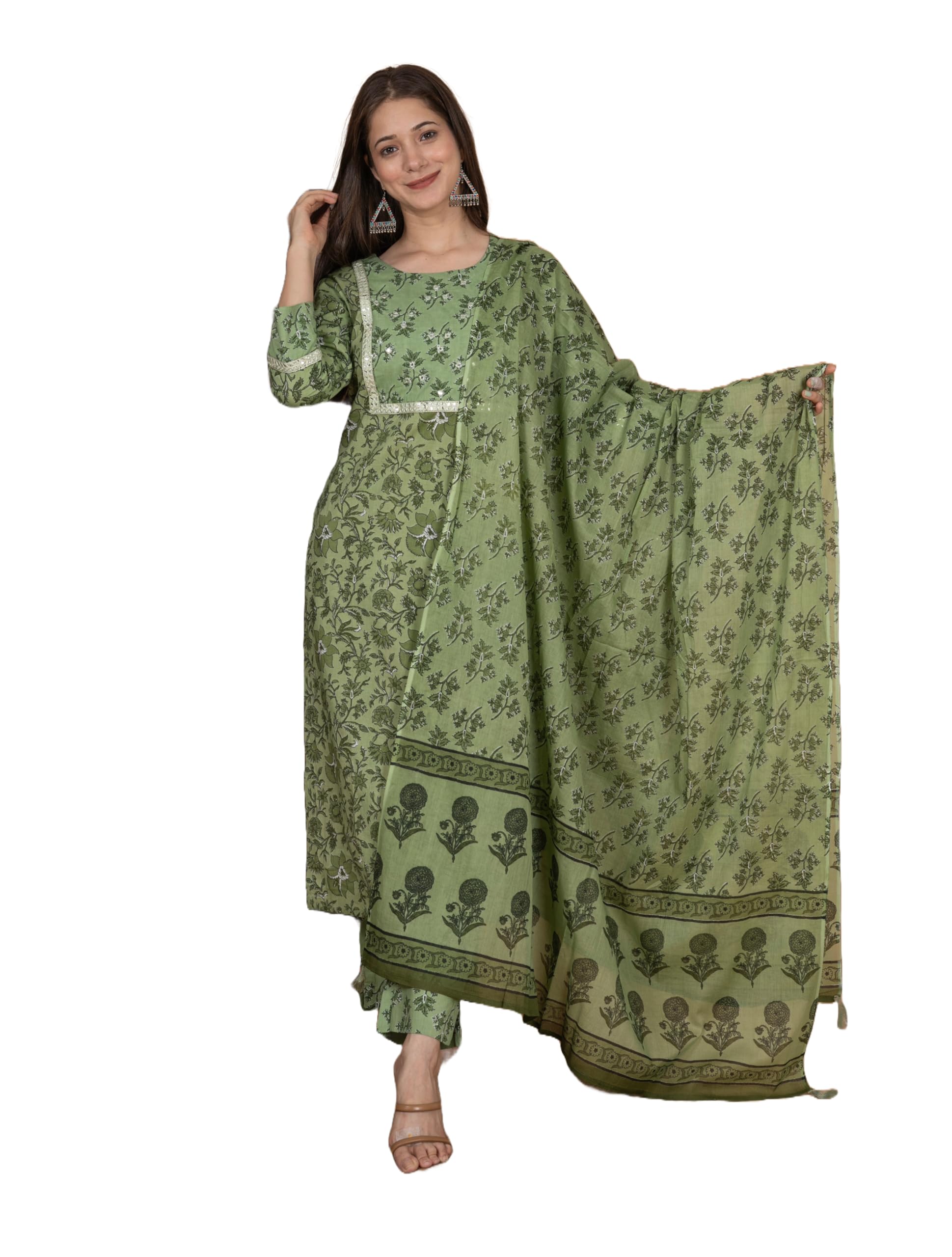Women's Cotton Printed Straight Kurta with Palazzo & Dupatta Set with Yoke-image-37