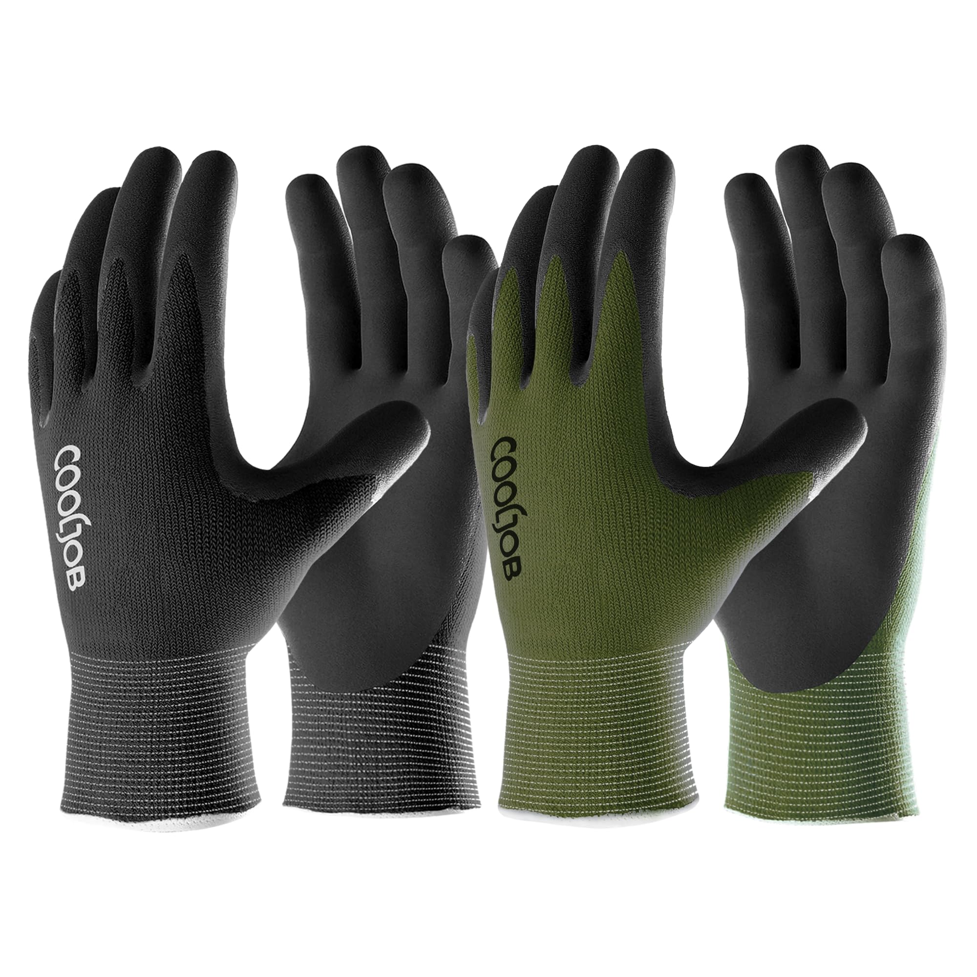 COOLJOB 6 Pairs Gardening Gloves for Men, Breathable Rubber Coated Work Gloves for Outside Tasks, Weeding, Landscaping, Black & Green (Half Dozen L)