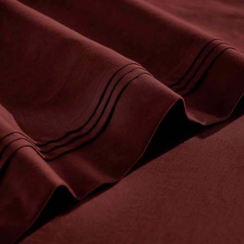 Miniatura 3 de SUPERIOR Juego de sábanas de algodón egipcio de 650 hilos, Split King, color borgoña, 4