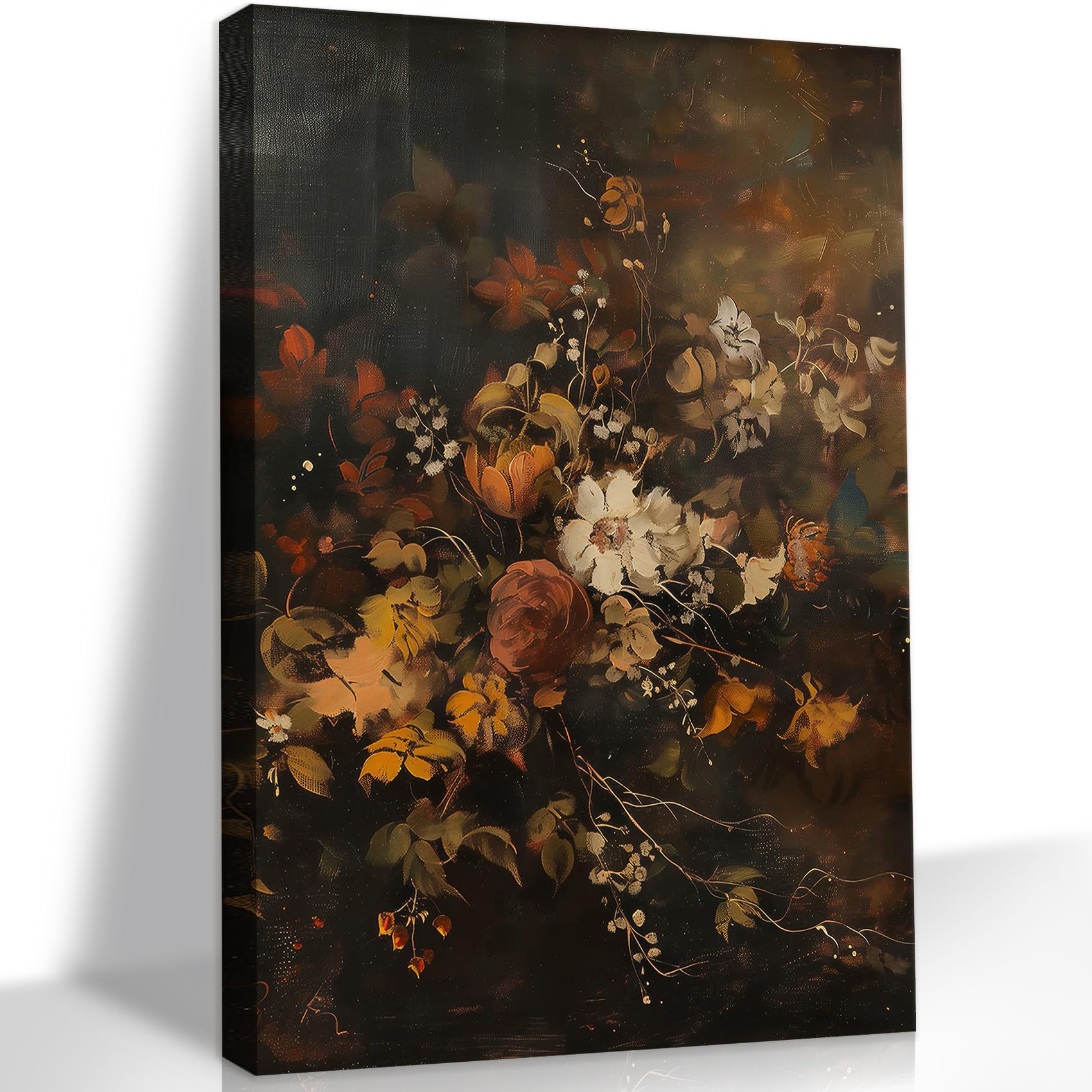 LSXARTQQ Vintage Floral Canvas Wall Art Bathroom Dark Academia Flower Picture Print Farmhouse Retro Moody Botanical Wildflower Painting Bedroom Kitchen Office Antique Wall Decor(12x16inch)