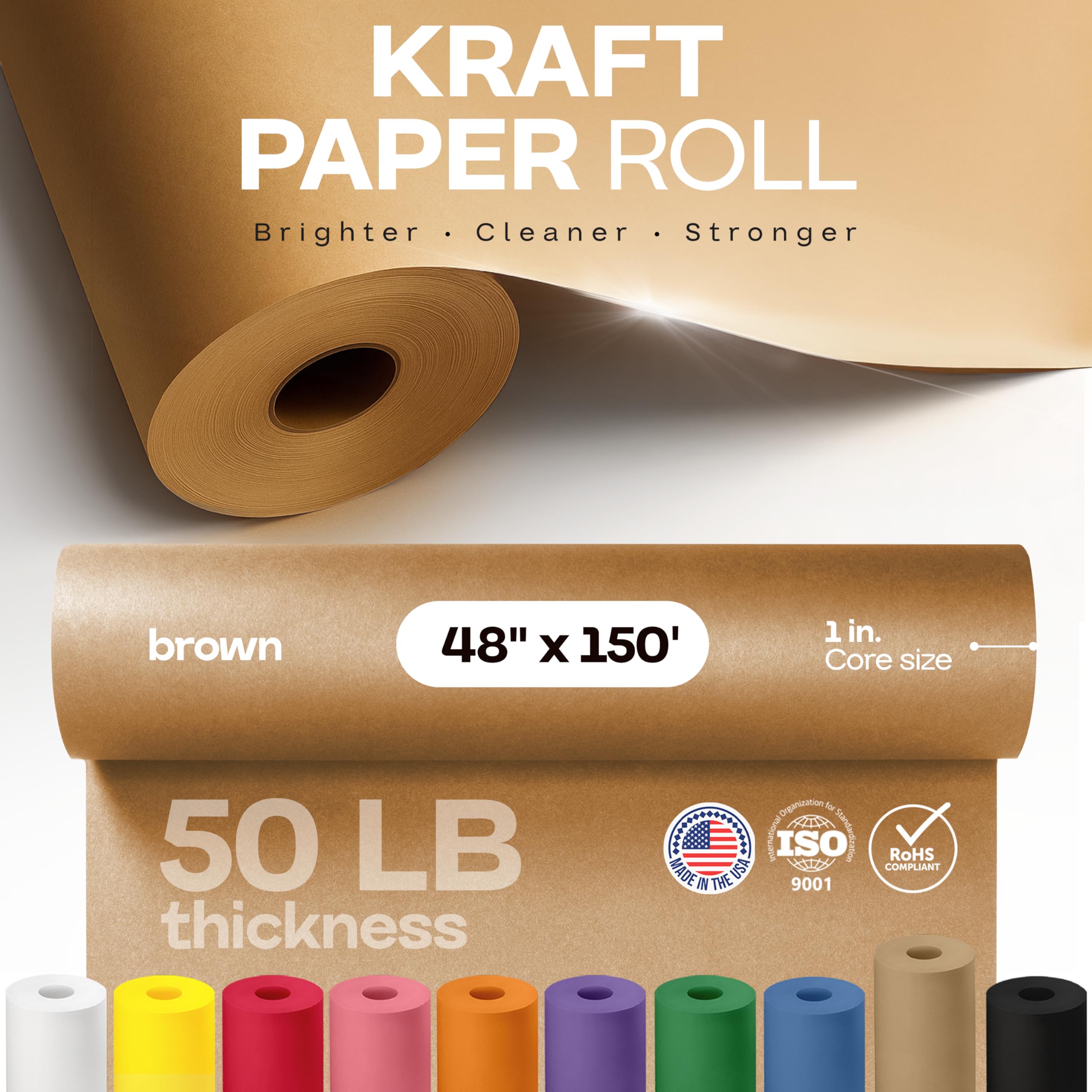 IDL Packaging Rollo de papel kraft marrón de 48 pulgadas x 150 pies (1800 pulgadas), 50 libras (paquete de 1), papel resistente para embalar, mudanza, envío, manualidades, papel de regalo natural 100%