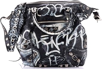 Pre-Loved Le Cagole Graffiti Men Tote Leather Medium, Black