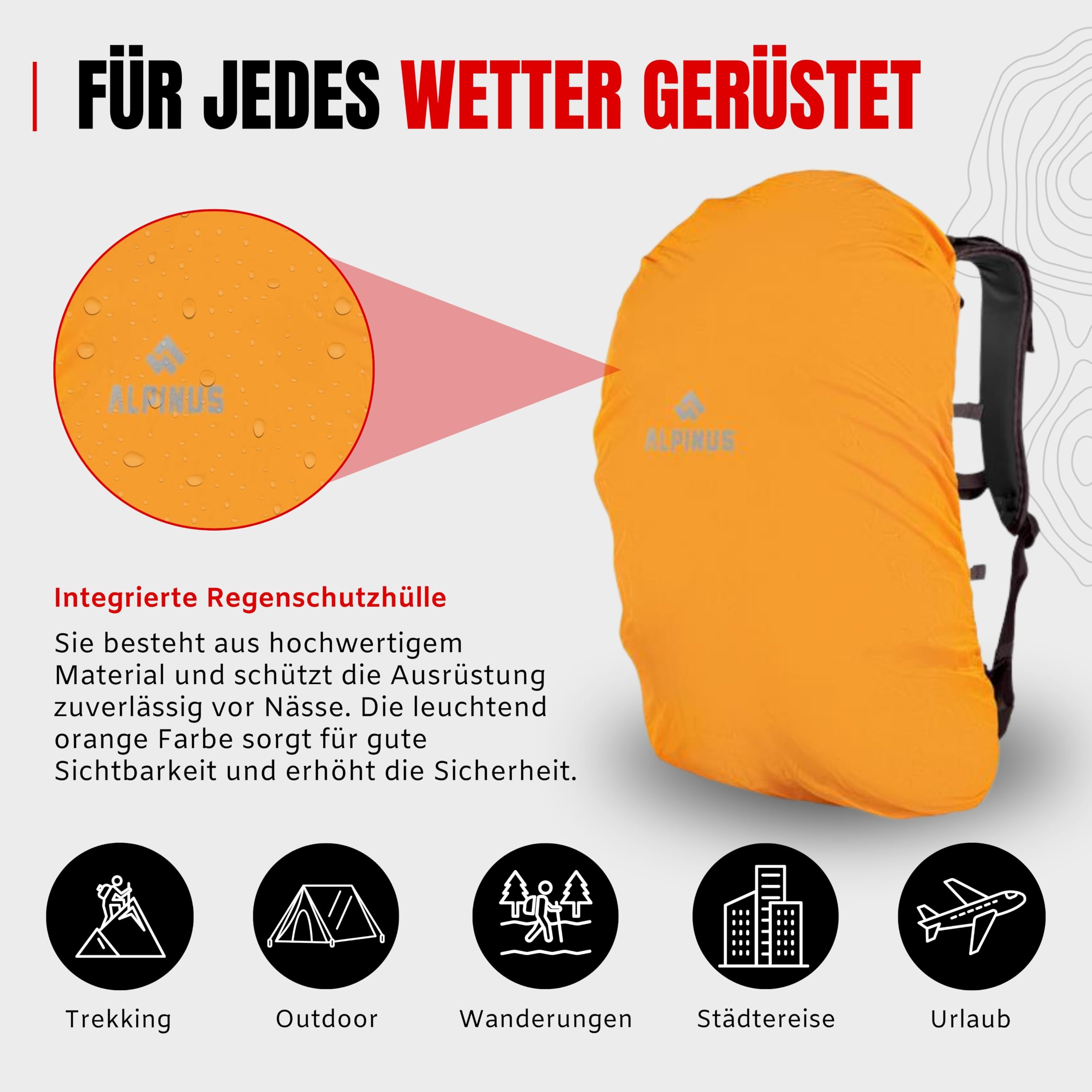 Alpinus Wanderrucksack Teno 24L Trekkingrucksack für Herren und Damen Grau - Outdoor Rucksack mit Belüftungssystem AVS, Regenschutz, Leichter Hiking Backpack für Wandern Camping