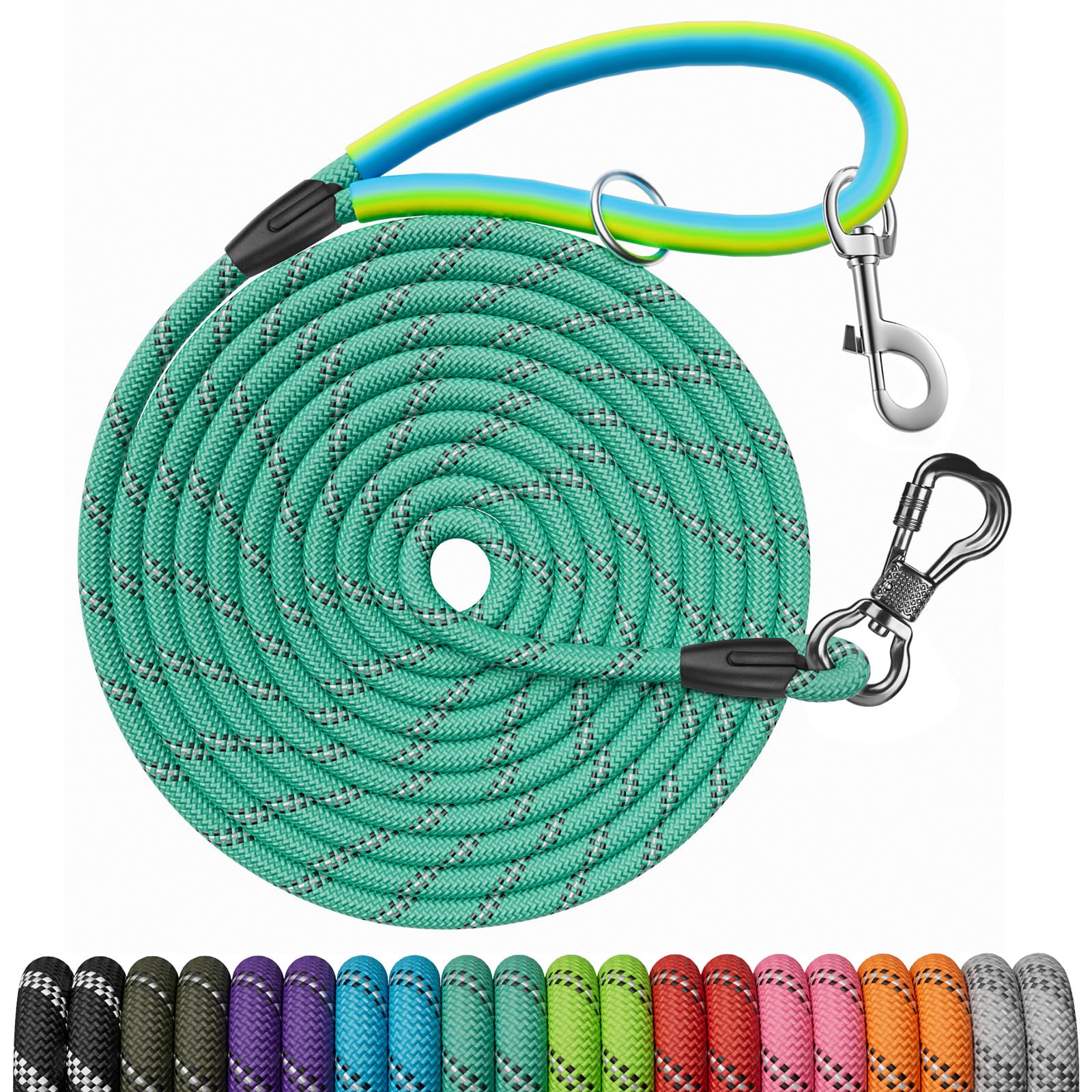 Long Dog Leash for Dog Training 10FT/15FT/20FT/30FT/40FT/50FT/100FT Reflective Leash with 2 Hooks, Heavy Duty Dog Lead for Large Medium Small Dogs