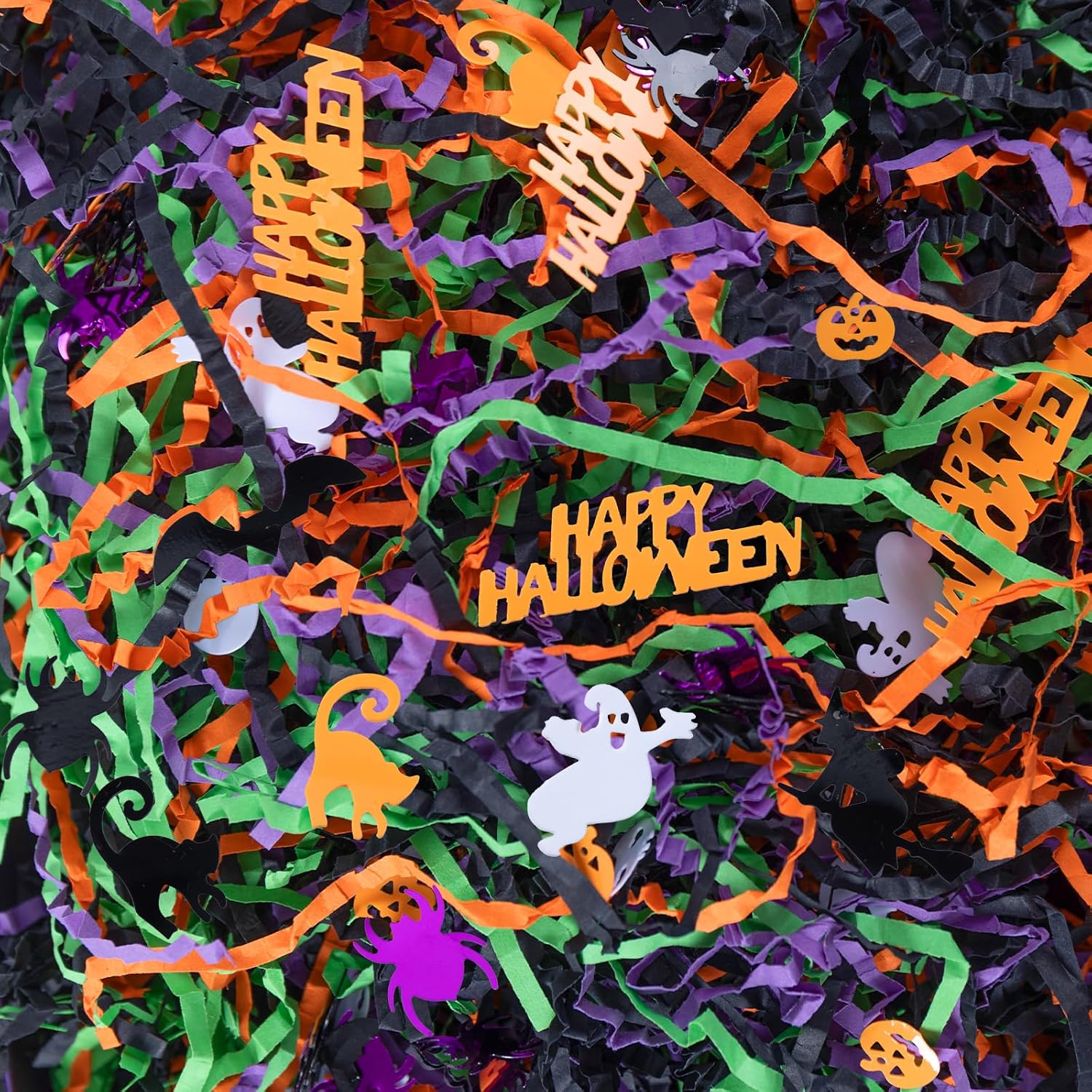 CIPOWM Halloween Crinkle Cut Paper Shred, 4 Colors Raffia Paper Shred Filler for Gift Wrapping Craft DIY Gift Bag Box Filling Party Supply, 115g/4oz