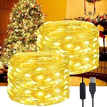 YIFMOO LED Lichterkette USB, 5M 50LED Wasserdicht Draht lichterkette mit Schalter, Micro Kupferdraht Lichterkette Außen und Innen für DIY Weihnachten, Zimmer, Party, Hochzeit Deko, Warmweiß(2 Stück)