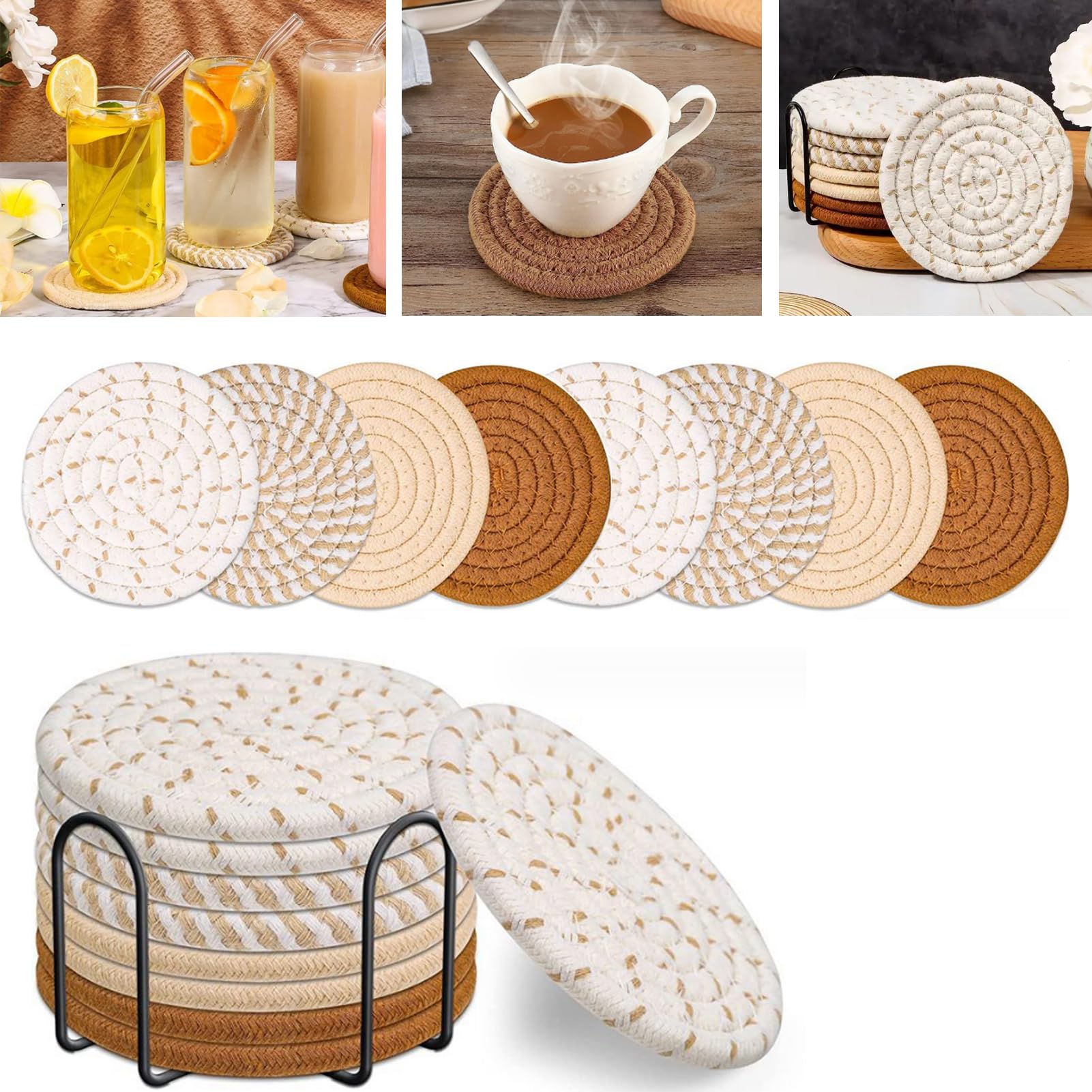 Coasters, Coasters Set of 8PCS, Coasters for Drinks, Drink Coasters Set with Coaster Holder, Coaster Set Suitable for a Wide Range of Cups