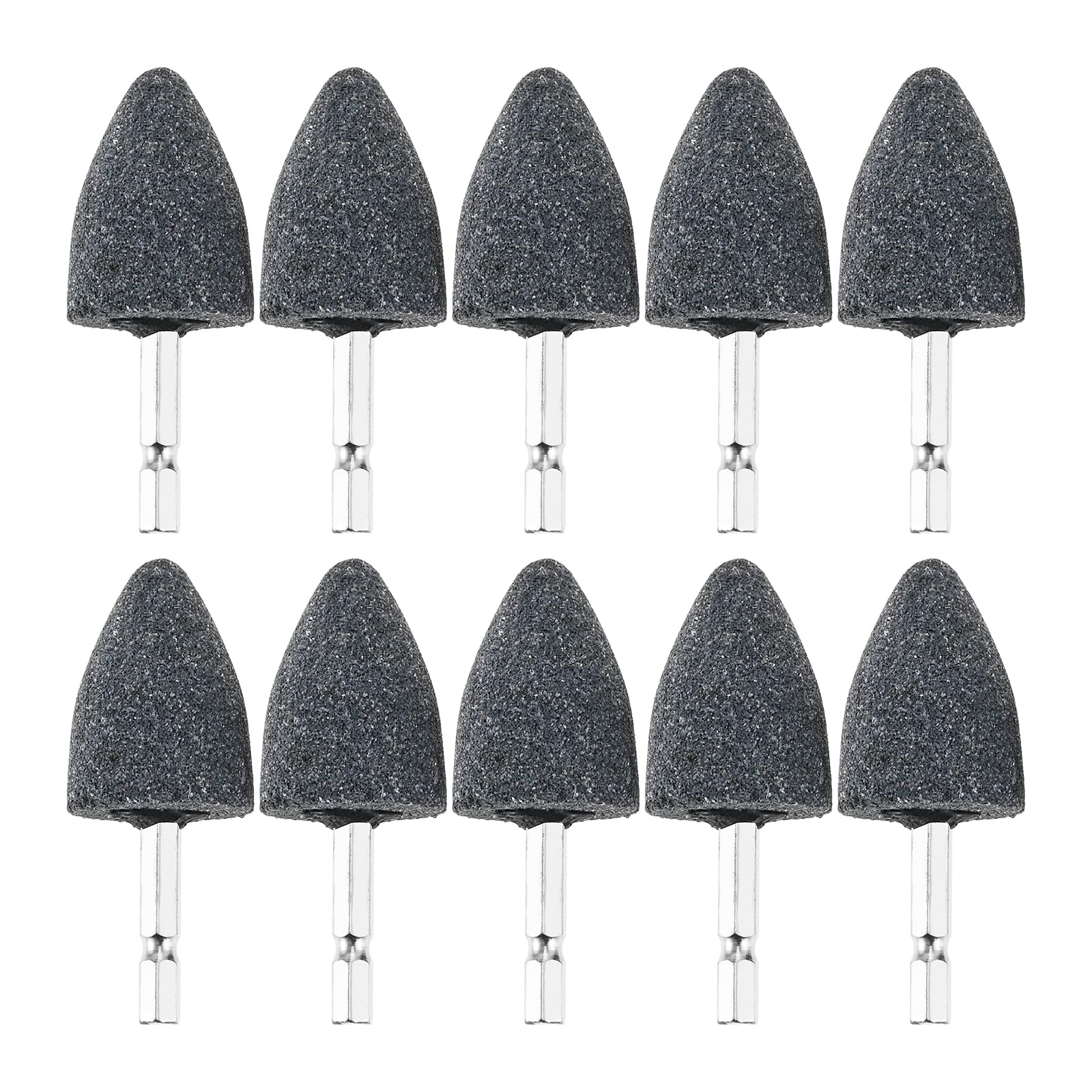 dophee 10Pcs 30mm Cone Shape Aluminum Oxide Mounted Grinding Stones Rotary Grinding Bits with 1/4" Hex Shank for Electric Rotary Tools Drill Grinder