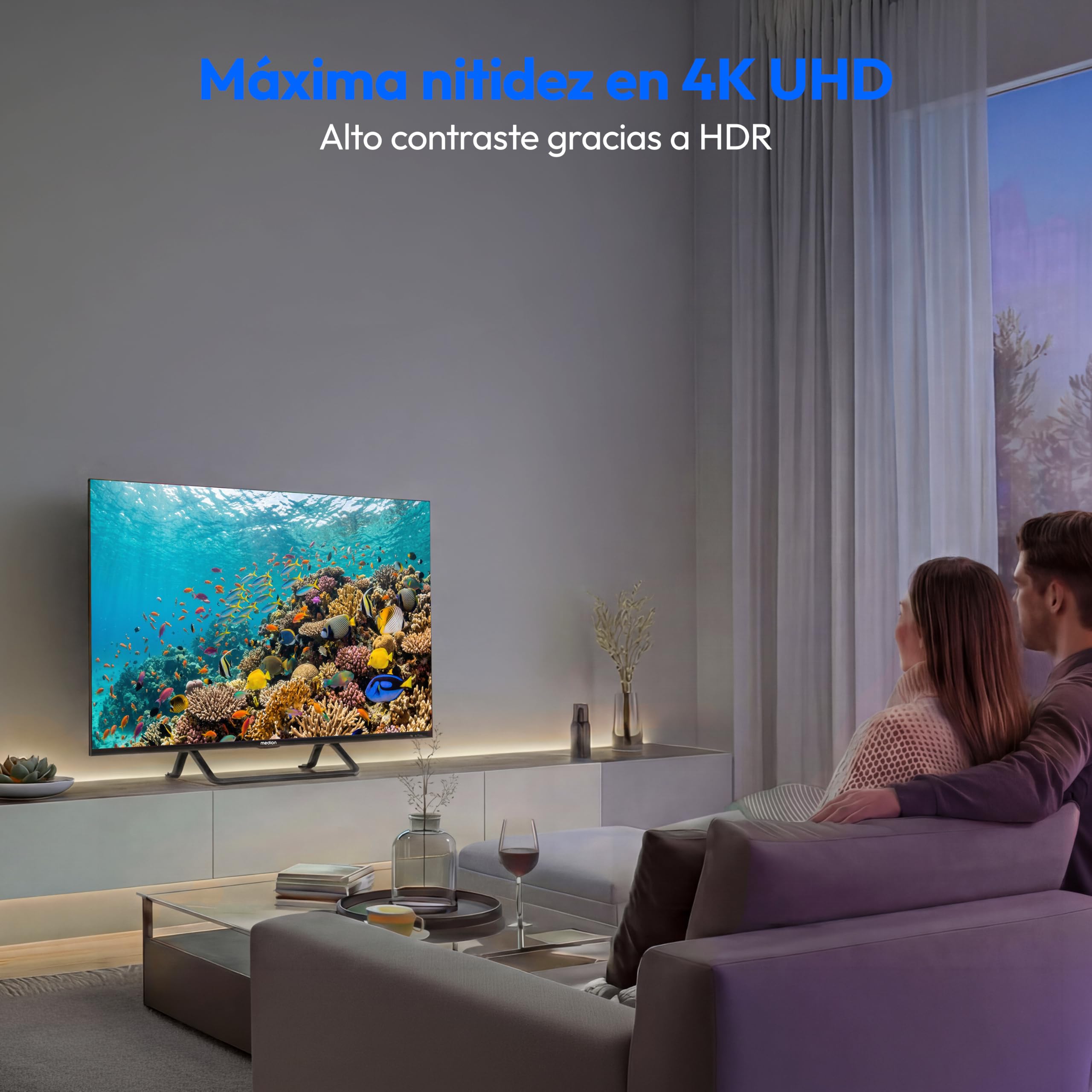 MEDION 108 cm 43" Televisor QLED Smart TV 4K Dolby Vision HDR Prime Video Disney+ Compatible con Google TV PVR Bluetooth, MD843701