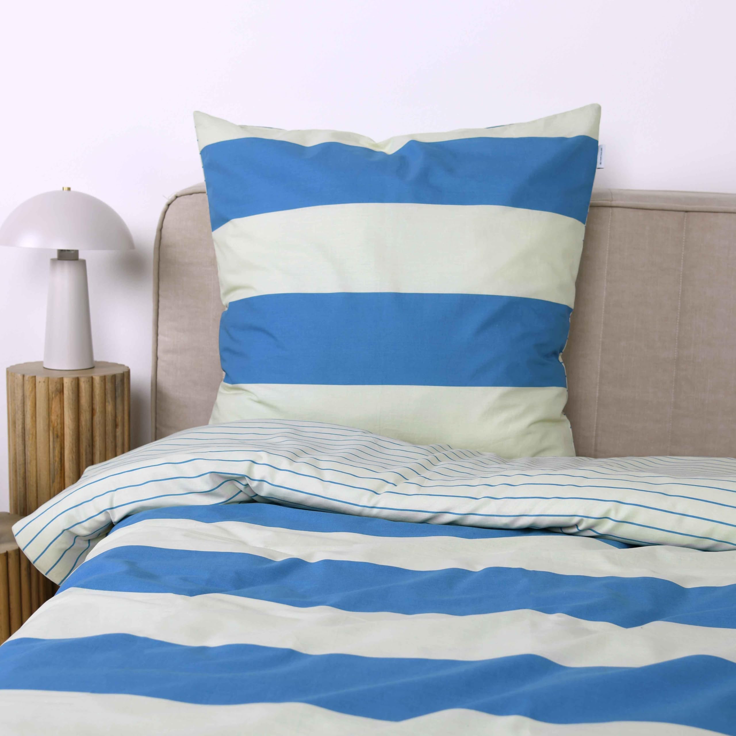 TOM TAILOR Renforcé-Bettwäsche, 80x80 cm + 155x220 cm, 100% Baumwolle/ Renforcé, mit Wendemotiv und farbigem Reißverschluss, BOLD STRIPES Grün, Blau (Green Leaf & Cool Blue)