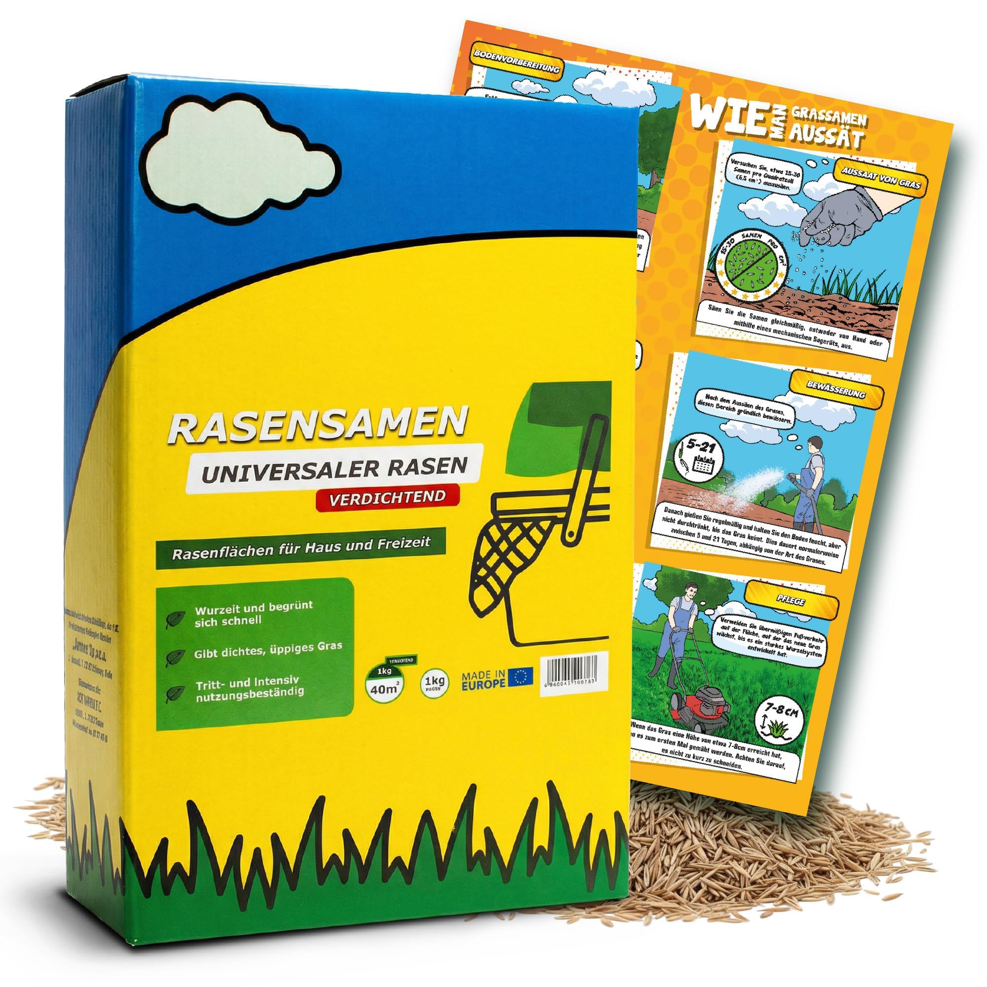 Rasensamen 1 kg Turbo schnellkeimend für 40m² - Universal Grassamen für jeden Garten - Rasensaat für sattgrünen - Samen ideal für Neuansaat und Nachsaat - Robust Gras - Rasen Frühjahr