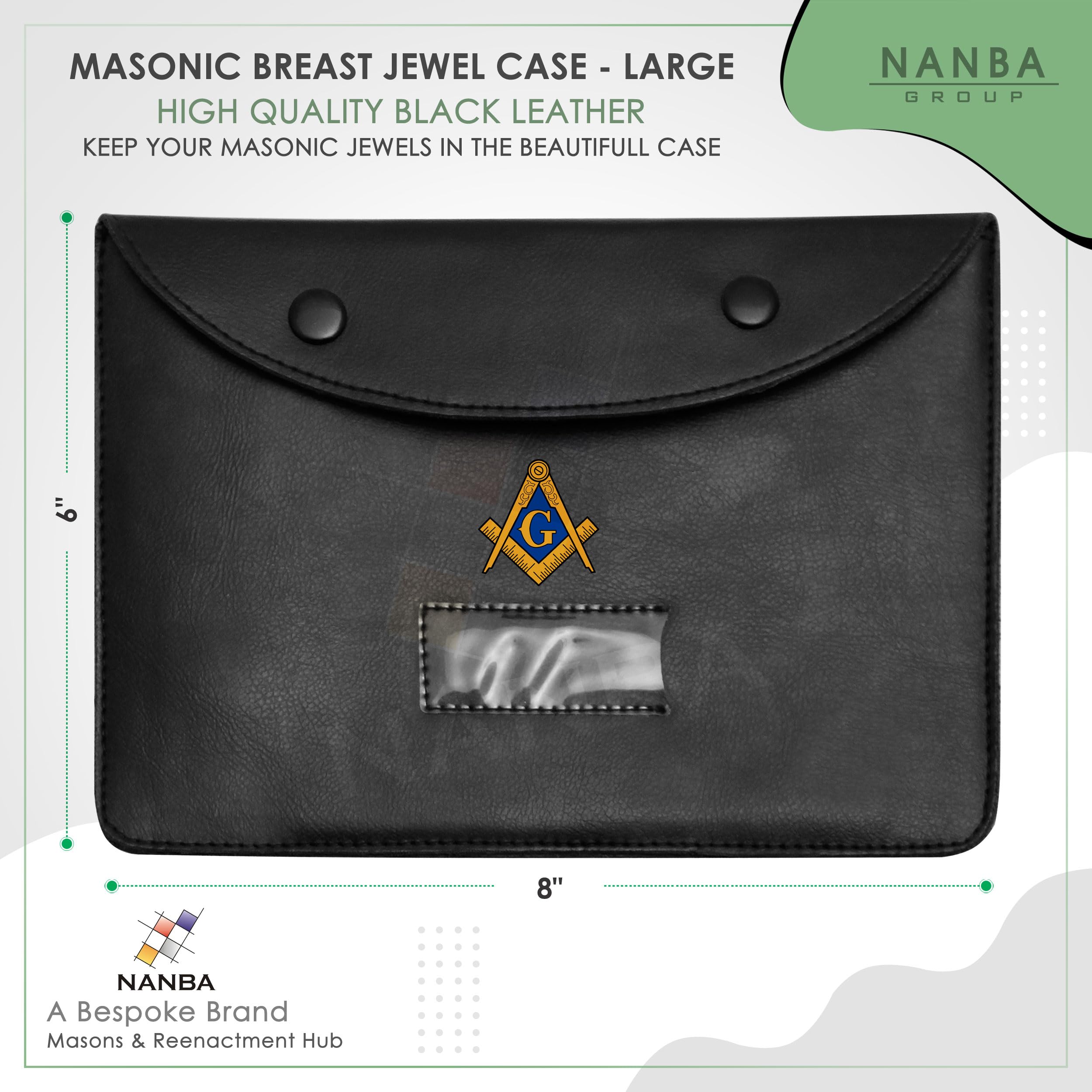 Masonic Regalia Pocket Jewel Holder Case Leather Carry Wallet with Soft Lining for Freemason Lodge Jewels, Pins & Badges - Square Compass G Gold & Blue - Printed