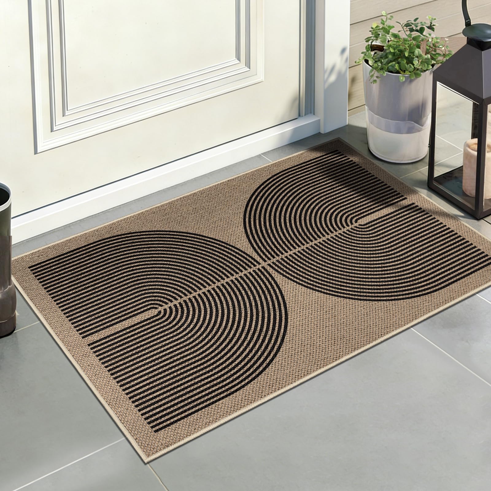 Capslpad Dirt Trapper Door Mat 50x80cm, Non-Slip Door Mat Indoor, Machine Washable Entrance Rug, Jute Look Durable Inside Floor Mat for Entryway, Front Back Door, Muddy Wet Shoes and Paws, Black
